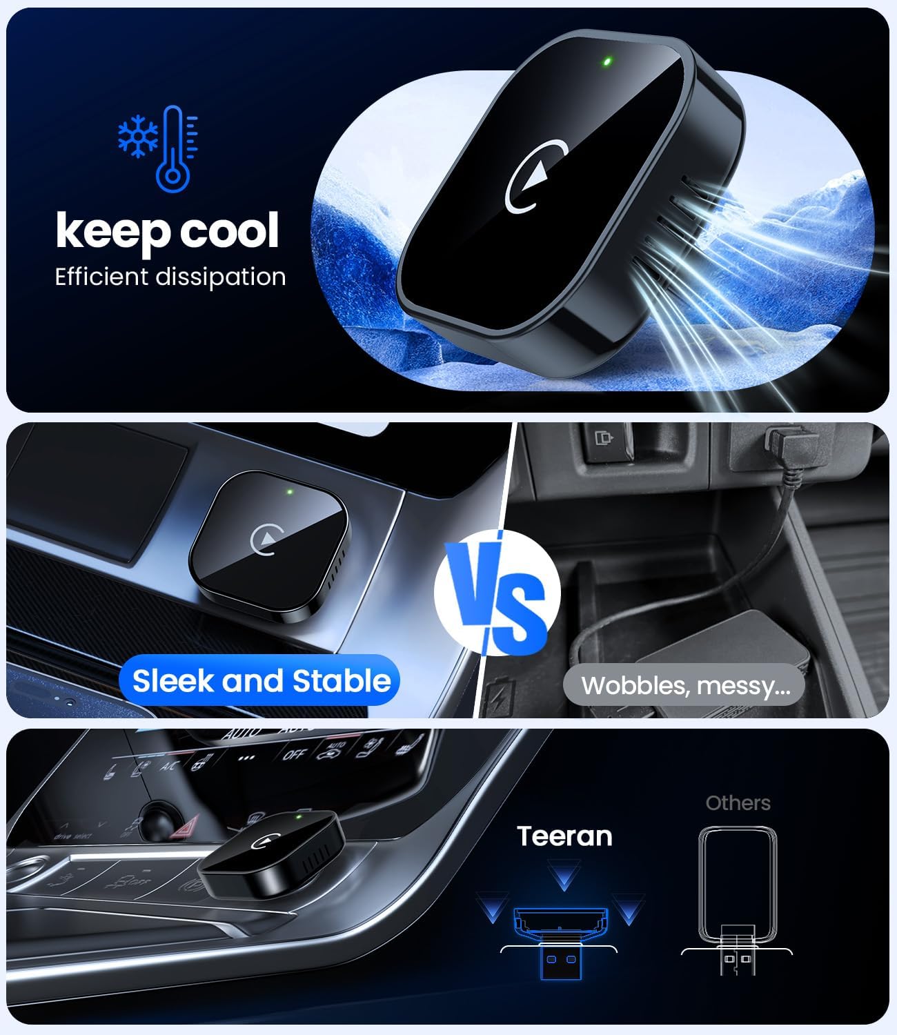 Teeran Wireless CarPlay Adapter 2025 Upgrade Wired CarPlay to Wireless, Mini USB Design for Cars with Built-in Wired Apple CarPlay Plug and Play Easy Use Fast Stable Connection Car Play for iPhone