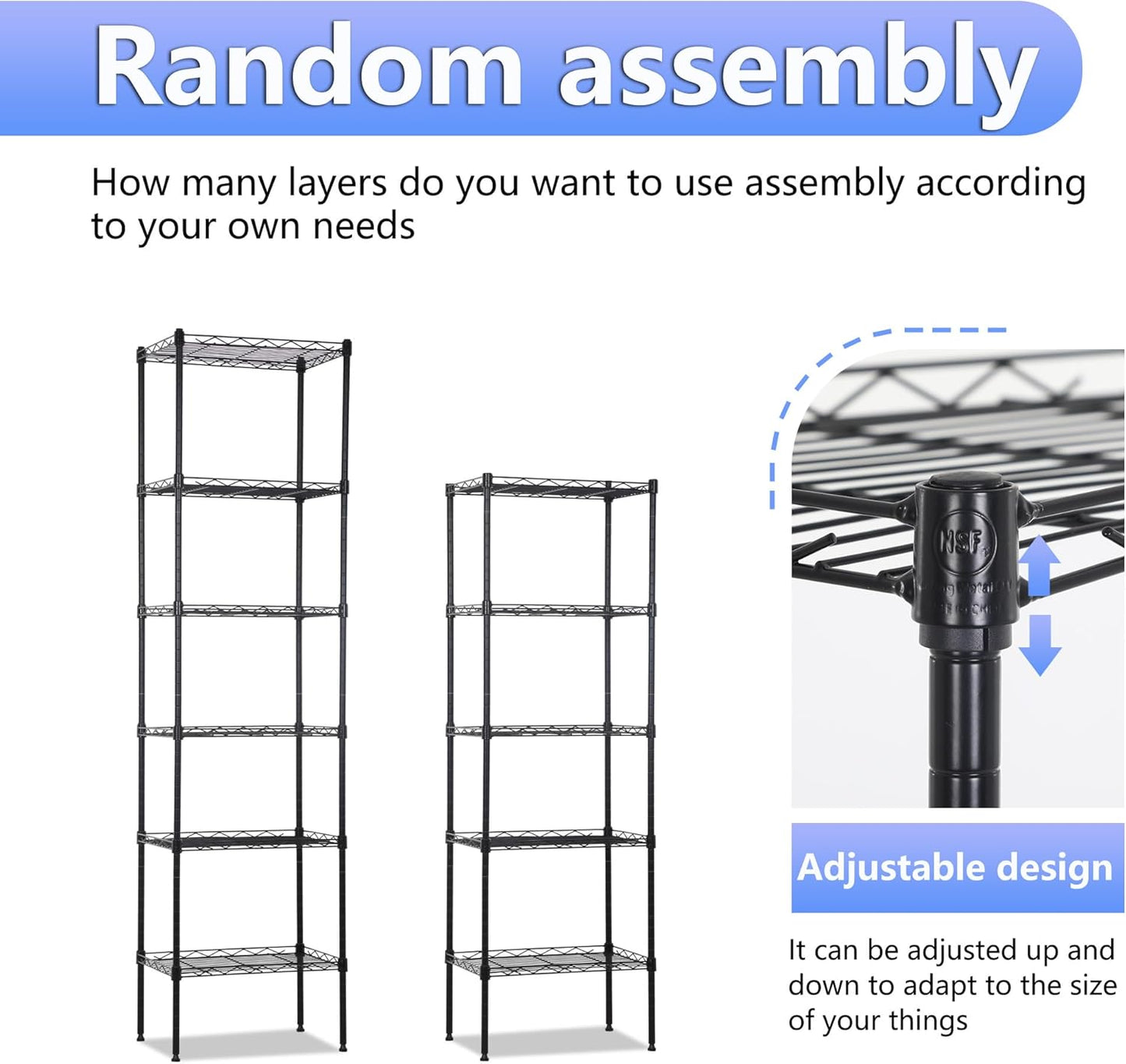 BestOffice Metal Garage Shelving 6 Tiers Garage Storage Shelves Heavy Duty 17”D x 12”W x 64”H Easy Assemble Wire Shelving NSF Certified Storage Shelves with Levling Feet for Home Garage Office, Black