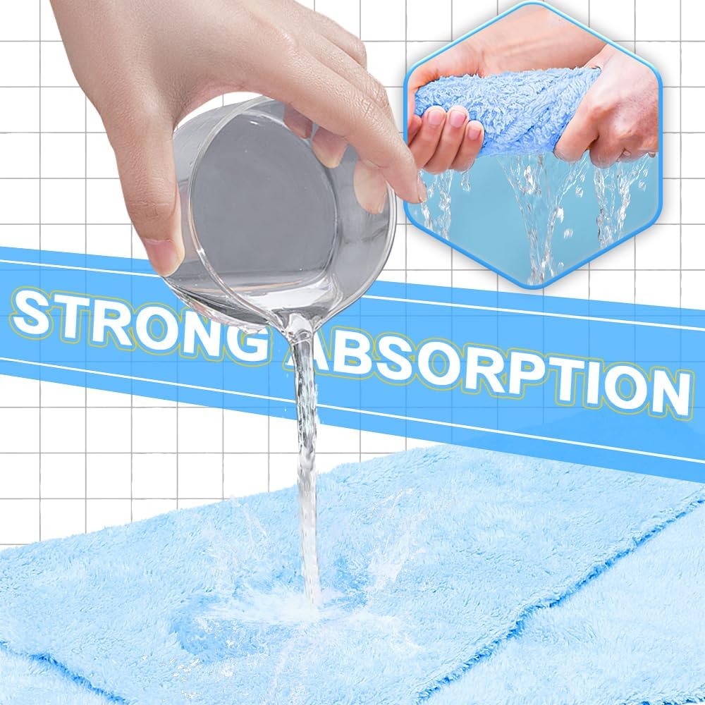 Micro Fiber Cloth,Coral Fleece Towels for Car,SUV,RV,Motorcycle,Boat,Absorbent, Lint-Free, Extra Soft,Reusable and Durable,Interior Microfiber Rags 16in x 16in-Blue 6 Packs