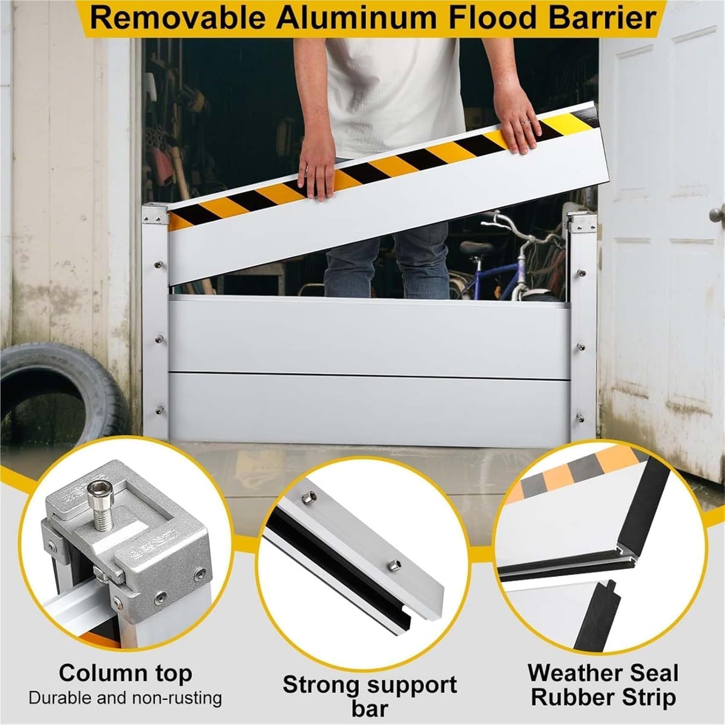 Reusable Heavy Duty Aluminum Flood Barriers for Home Exterior, Flood Protection Barriers Water Barrier Door Quick Detachable Garage Doors Detachable Mobile Rain Water Baffle ( H 47.2 inch L 5FT)