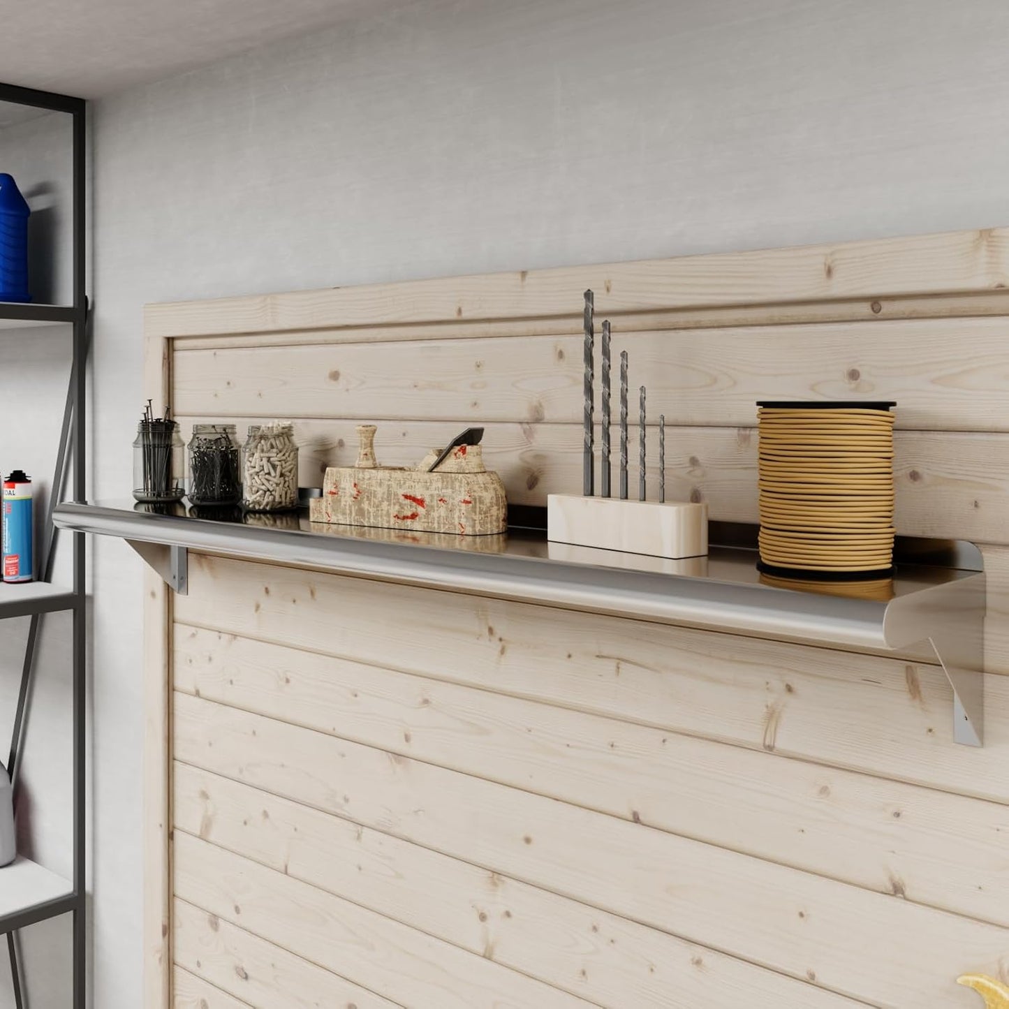 AmGood 48" Long X 8" Deep Stainless Steel Wall Shelf | NSF Certified | Appliance & Equipment Metal Shelving | Kitchen, Restaurant, Garage, Laundry, Utility Room