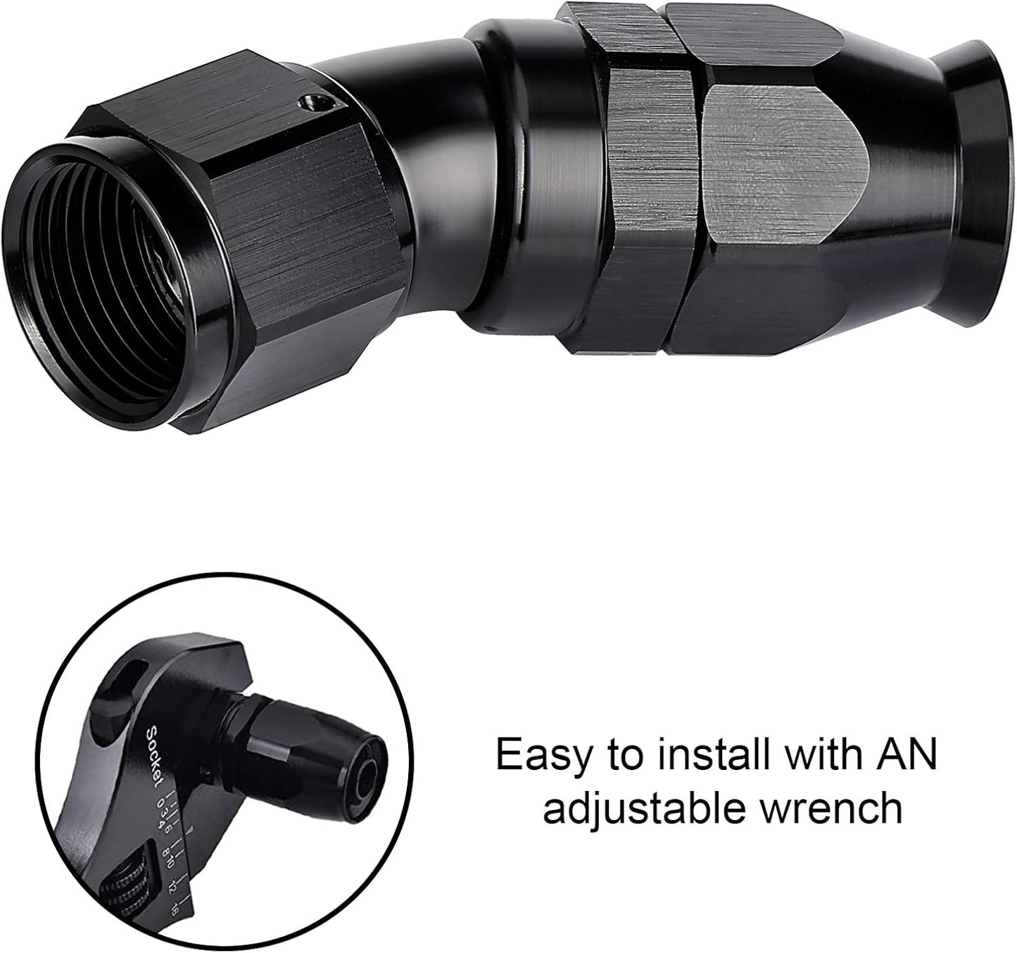 EVIL ENERGY 8AN 30 Degree PTFE One Piece Full Flow End Hose Fitting Aluminum Black