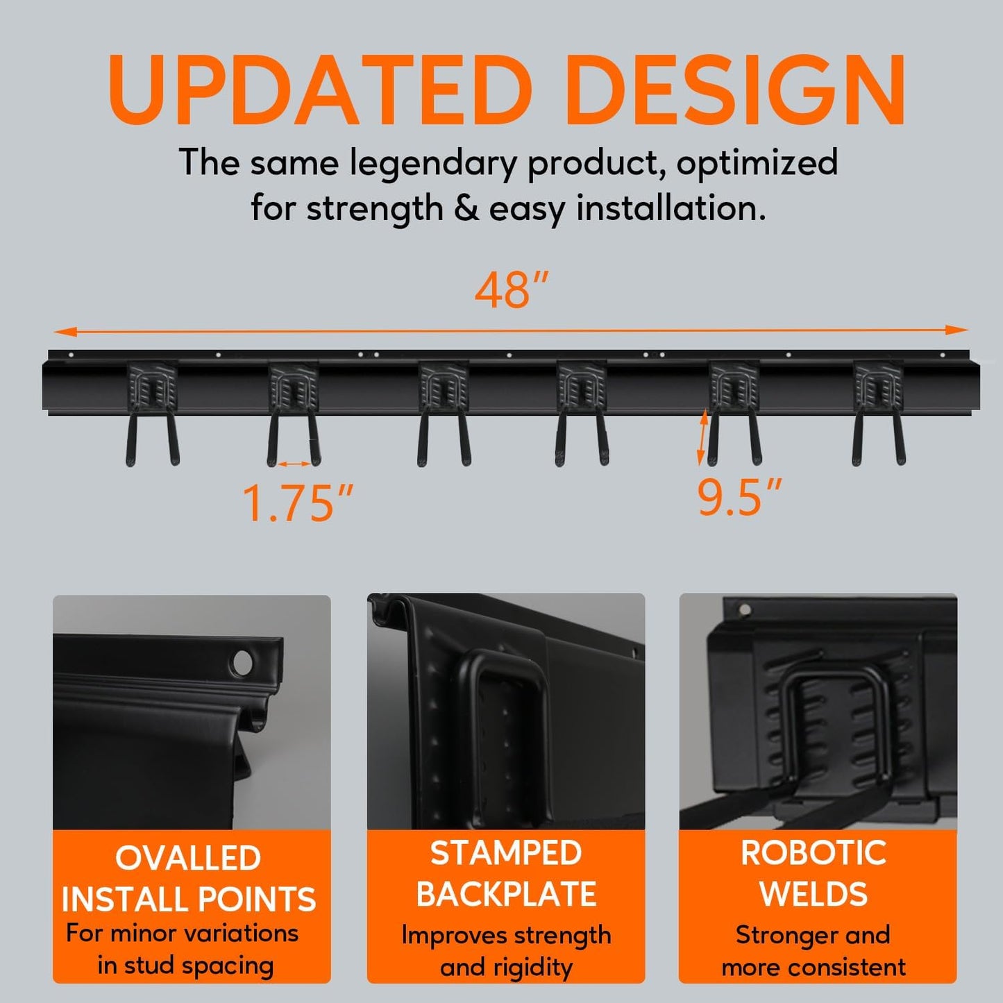 Wall Mount Folding Chair Hangers for Garage, Heavy Duty Garage Organizer Rack with 6 Adjustable Hooks, 48 Inch Tracks, Max Load 450lb, Storage for Rake, Shovel, Ski Tools