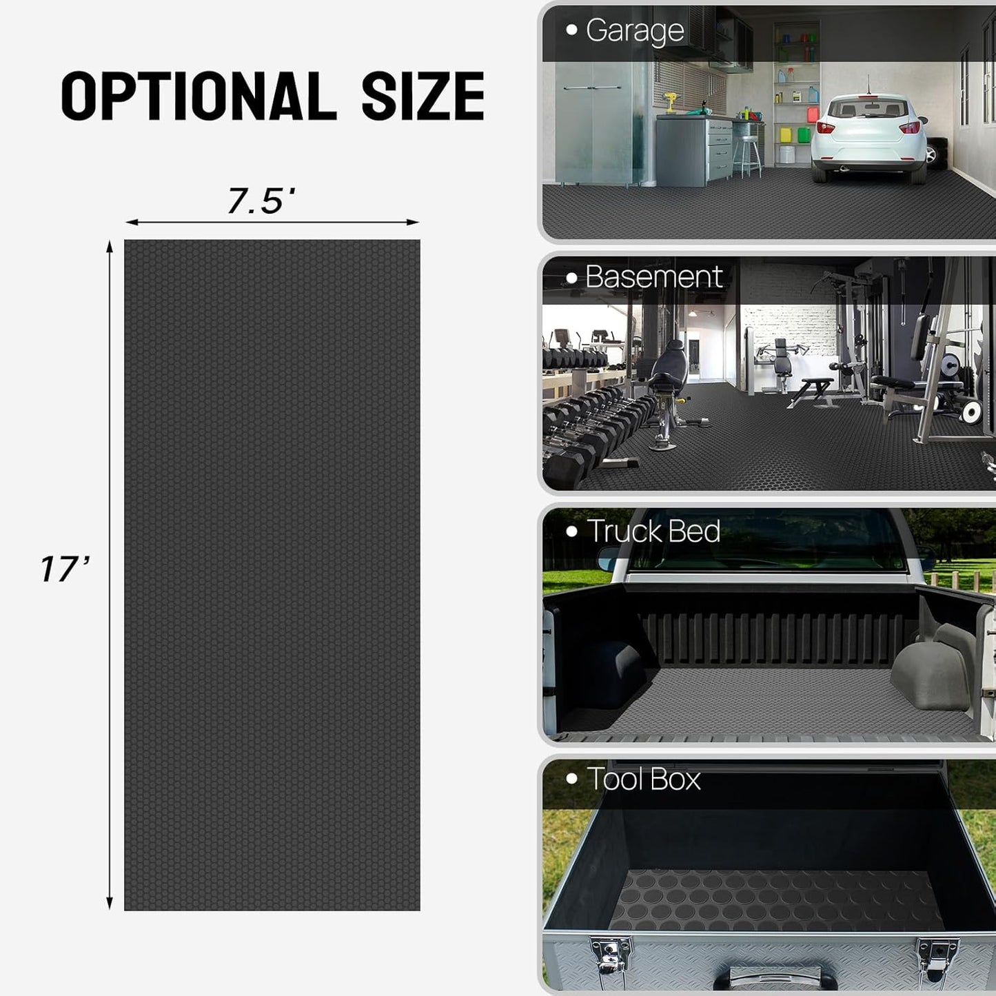 TUFFIOM 7.5 x 17 FT Garage Floor Mat, Thickened Coin Plate PVC Garage Mats Flooring Roll for Under Car, Garage Car Parking Mats for Compact SUVS, Sports Car