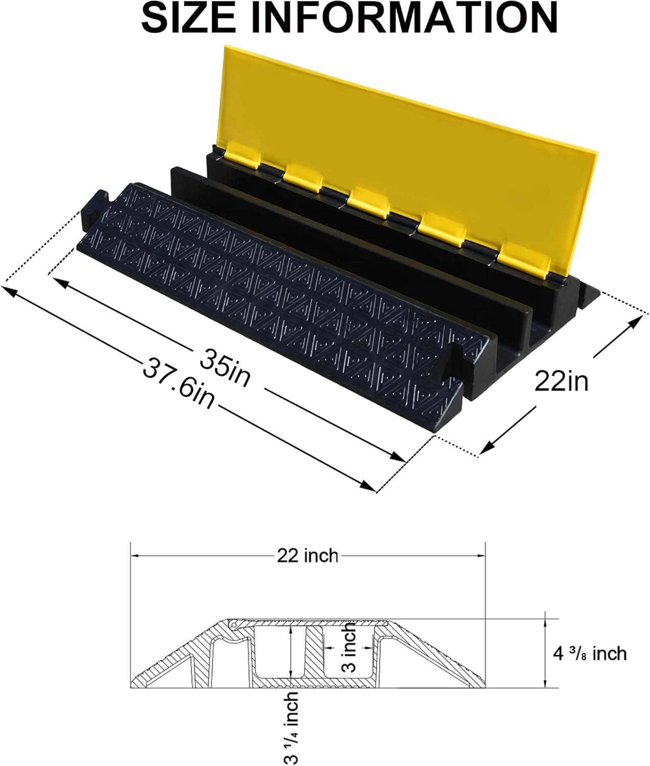 Heavy-Duty Rubber Cable Protector Ramp (1-Pack) - 2-Channel Floor Cord Cover for Driveway, Warehouse, Events - 22,000 lbs Load Capacity - Indoor & Outdoor Use - Cable Speed Bump for Hoses, Cables