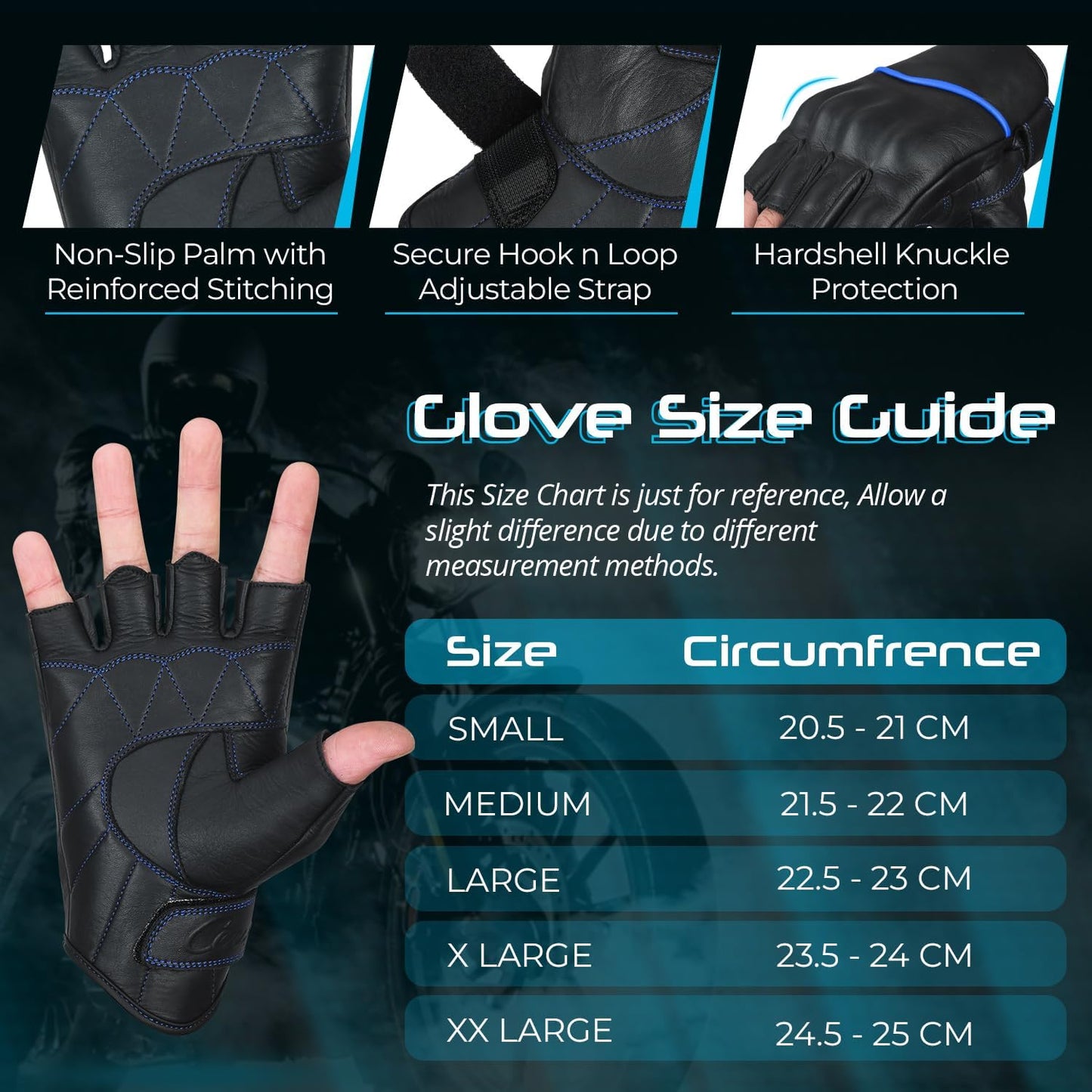 aasportx Motorcycle Gloves - Men's Leather Motorbike Gloves with Touchscreen Function - Non-Slip Pads for Men & Women