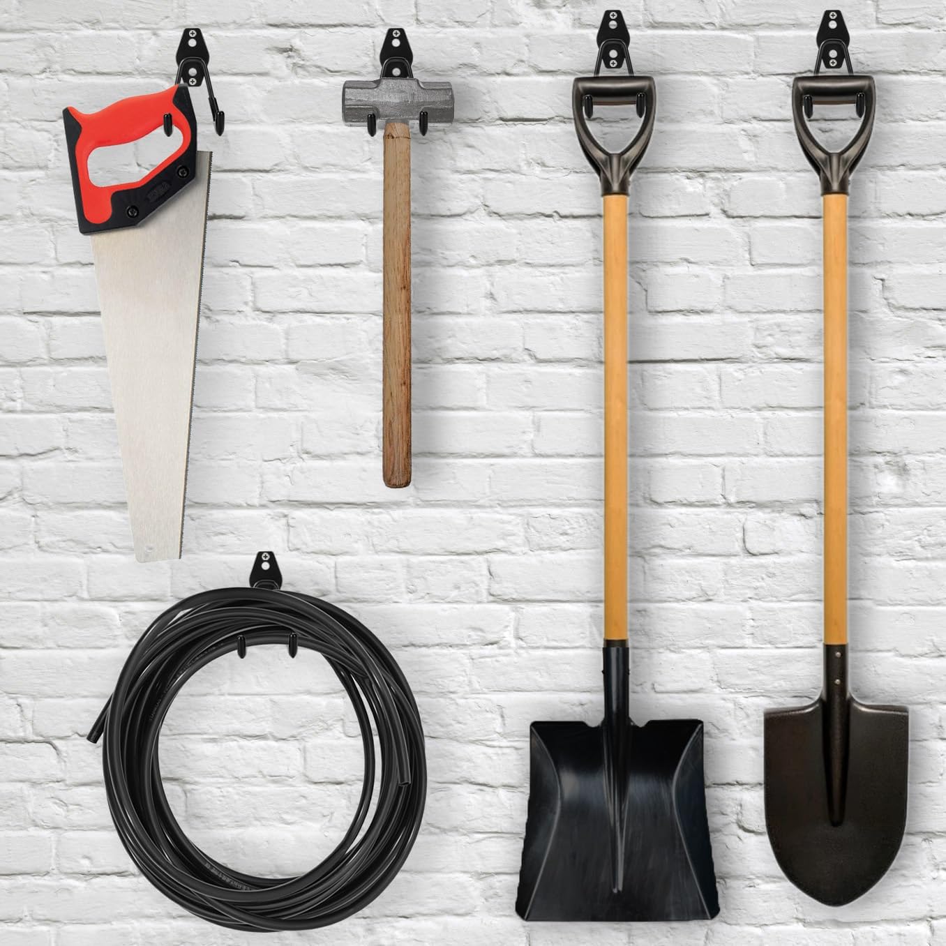 6 Pack Garage Hooks Heavy Duty - Supports 100 lbs, Utility Steel Garage Hanger & Organizer for Organizing Garden Lawn Tools, Ladders, Garden Hose, Digging Shovel, Bikes, Ropes