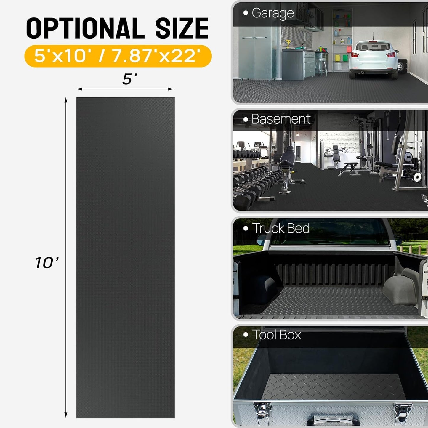 TUFFIOM 5 x 10 FT Garage Floor Mat, Thickened Diamond Plate PVC Garage Mats Flooring Roll for Under Car, Garage Parking Mats for SUVs, Golf Cart, Sports Car