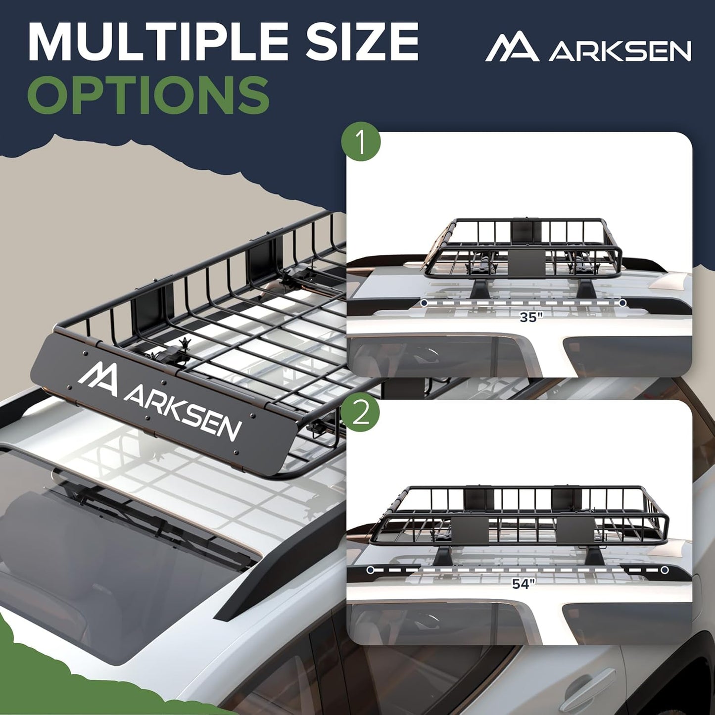 ARKSEN 54 x 34 x 6 Inch Universal Roof Rack with Extension, 600D Waterproof Bag, 2 Ratchet Straps&Net, 150 LBS Capacity Heavy Duty Rooftop Cargo Basket for SUV, Truck, RV, Pickup