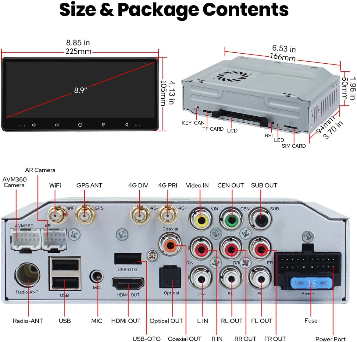 Joying 8.9" Single Din Touchscreen Radio Android 13 Head Unit with Carplay and Android Auto 4GB+64GB Detachable Car Stereo with Bluetooth, AM/FM, Subwoofer Output, GPS(JY-HTS01N4)