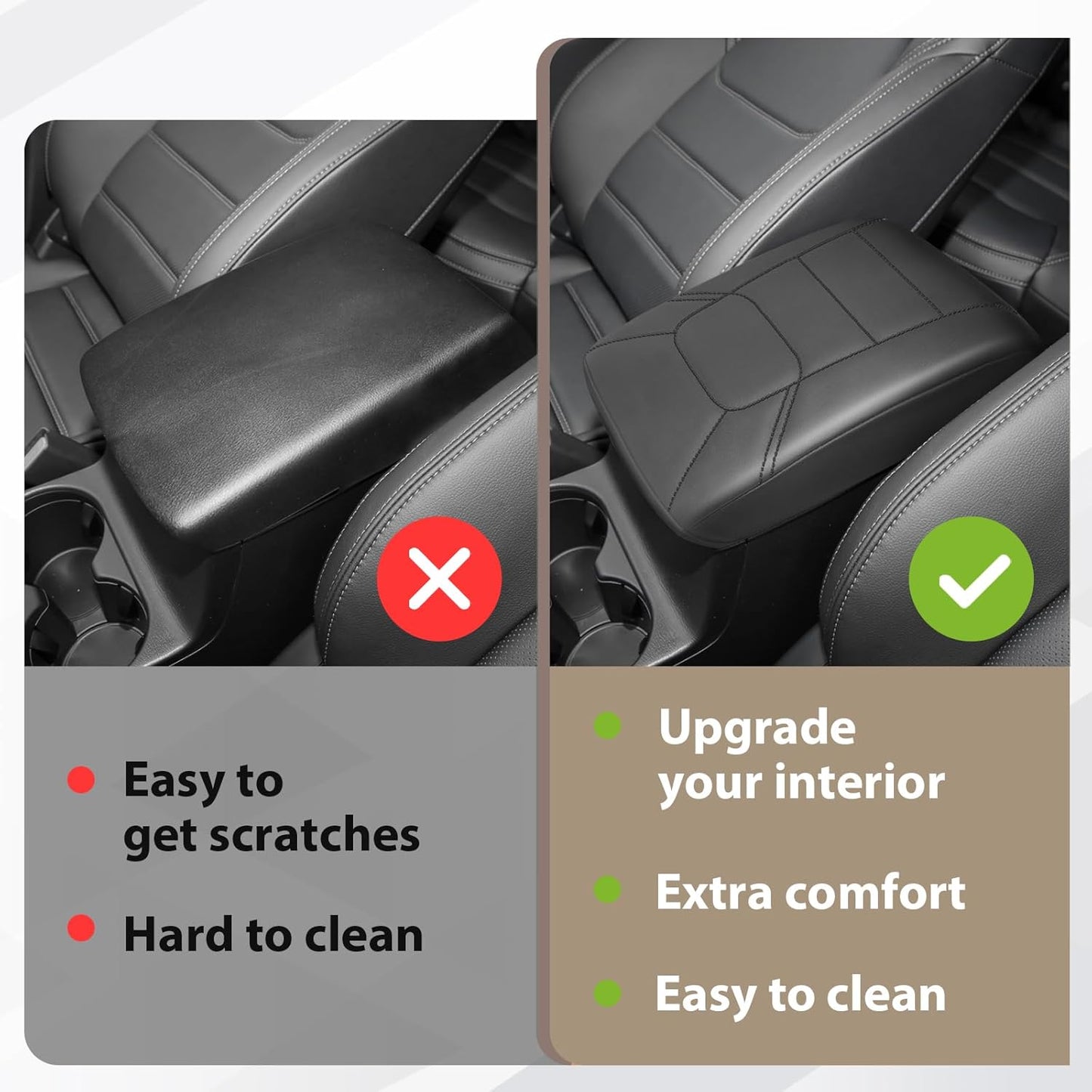 Muslogy Armrest Pad Center Console Cover Compatible with Mazda CX-5 2025 2024 2023-2017 CX5 Accessories Middle Console Cover Cushion Vegan Leather Armrest Lid Protector (Black/Black Stitching)