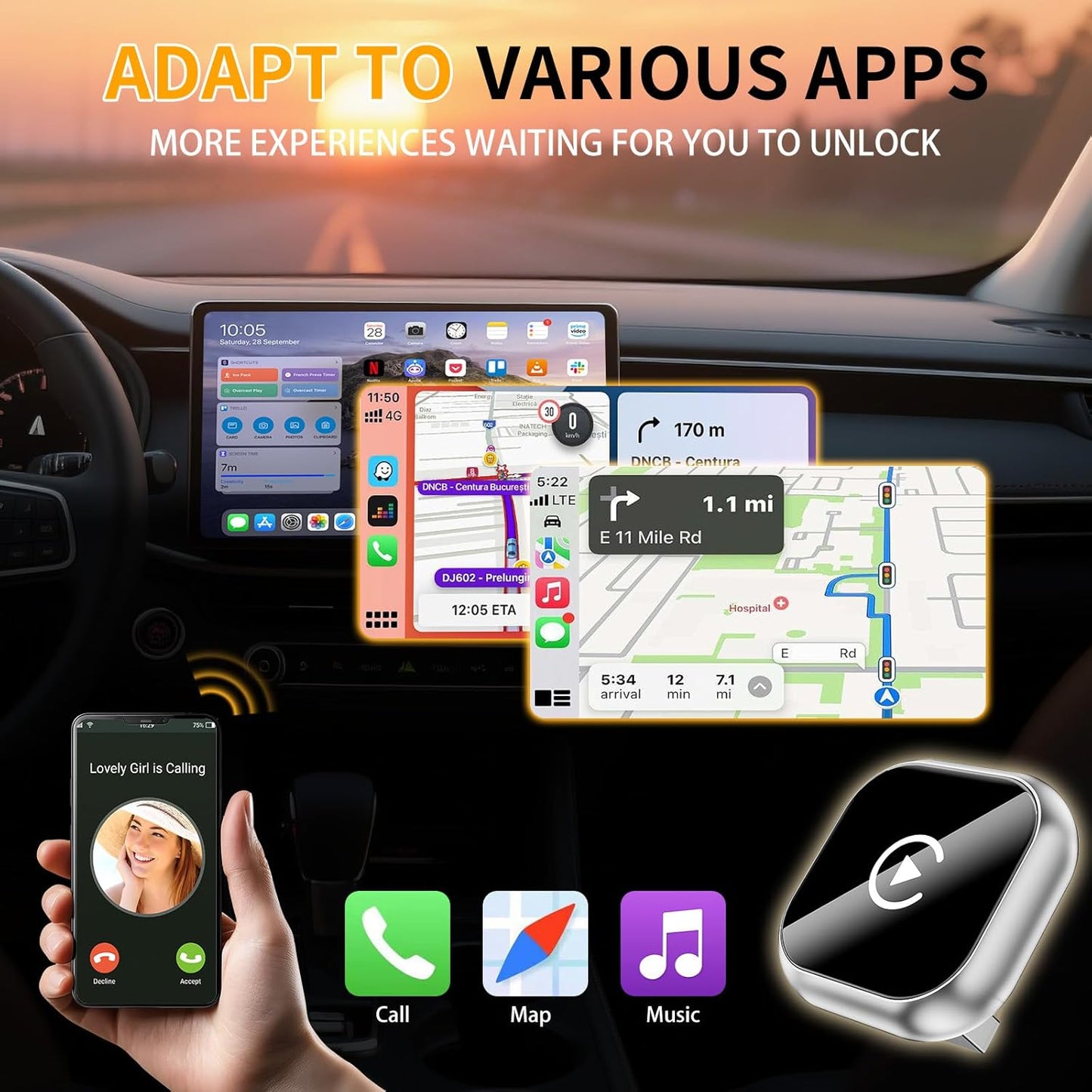 Wireless CarPlay and Android Auto Adapter, Mini Size Car Play Adapter, Plug and Play, Fast Connection for iPhone and Android