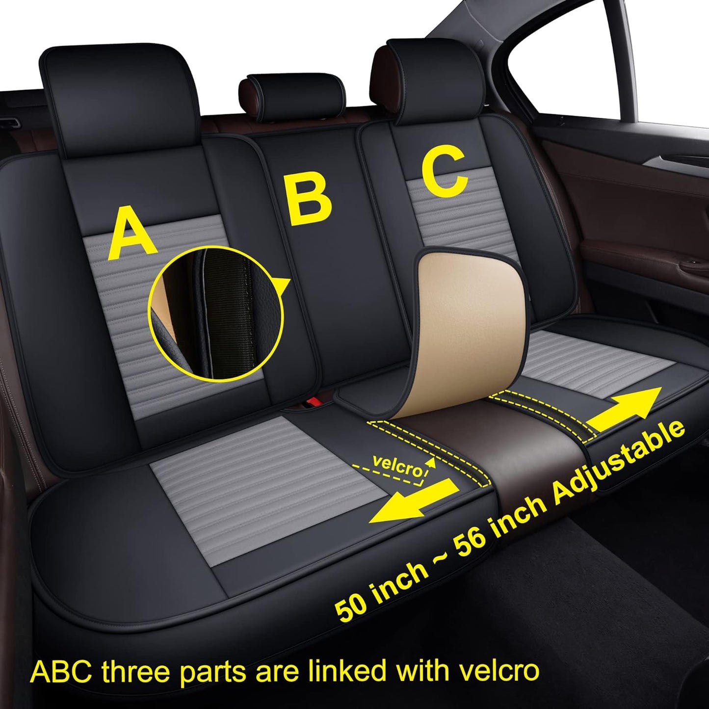 LINGVIDO Car Seat Covers, Breathable and Waterproof Faux Leather Automotive Seat Covers for Cars SUV Truck Sedan,Universal Anti-Slip Driver Seat Cover with Backrest(Rear Seat, Gray+Black)