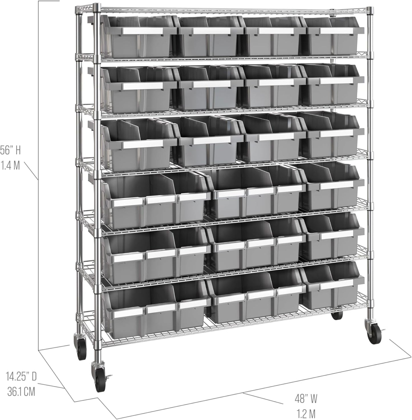 Seville Classics Heavy Duty NSF Bin Rack Solid Steel Wire Shelving Storage Unit, Patented Organizer for Garage, Warehouse, Office, Restaurant, Classroom, Kitchen, Gray, Includes 21 Bins