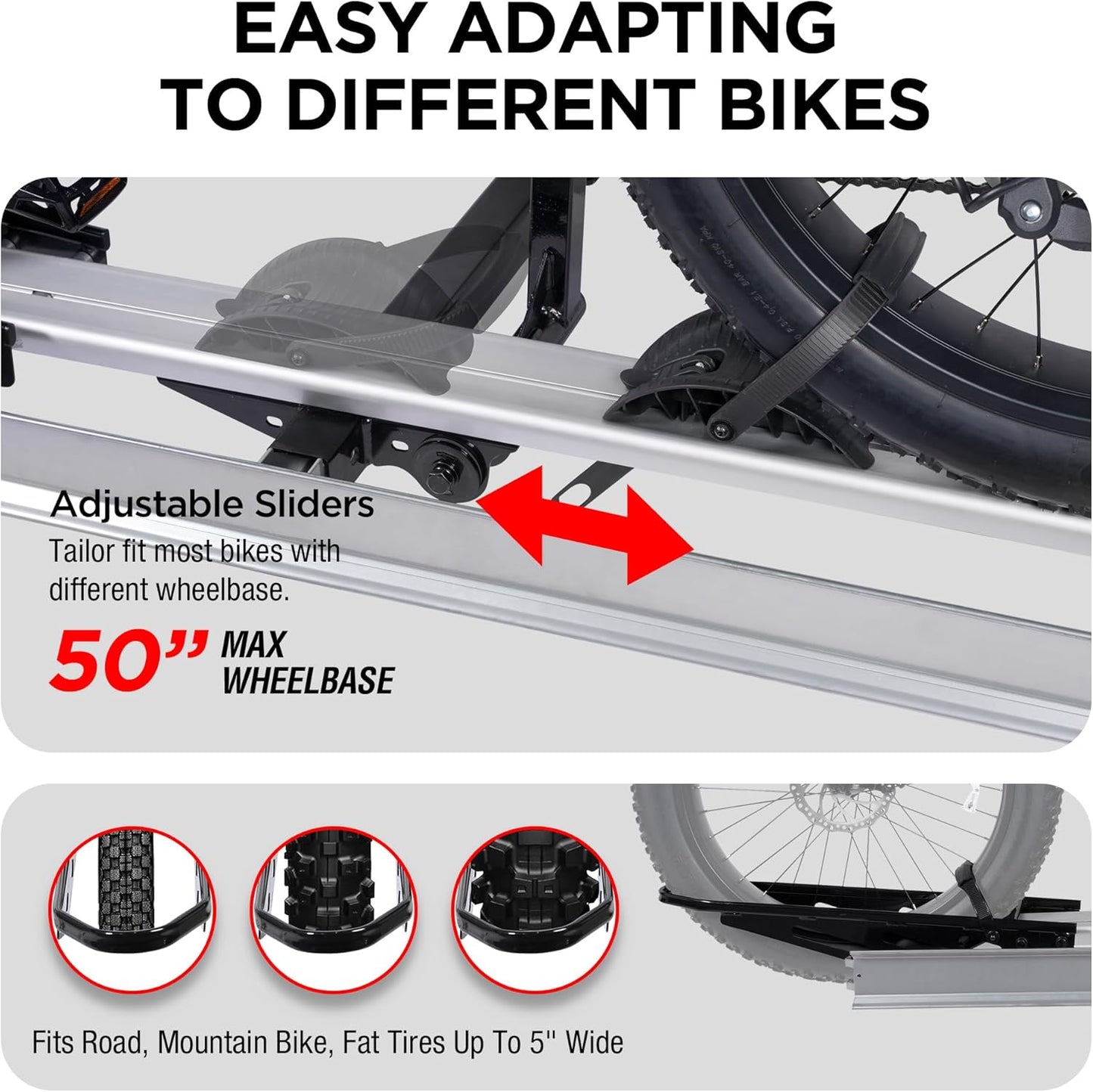 Young Hitch Single 1 Bike Rack with Ramp,100 lbs Capacity E-Bike Carrier Rack for Cars Trucks SUVs Minivans RV, Trailer, Mount Platform Style, Fits Up to 5’’ Fat Tire Bicycle for 2 inch Receiver