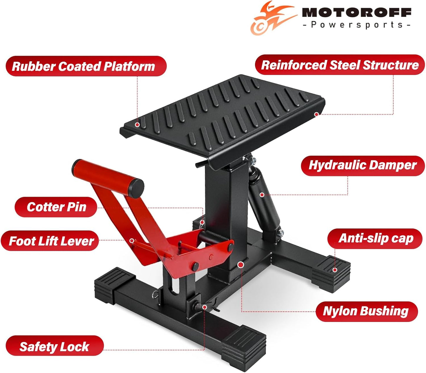Adjustable Dirt Bike Stand & Powersport Jack 1000LBS Capacity, Heavy Duty Hydraulic Motorcycle Lift Stand & Center Stand for Maintenance, Dirt Bike Accessories for Garage & Shop