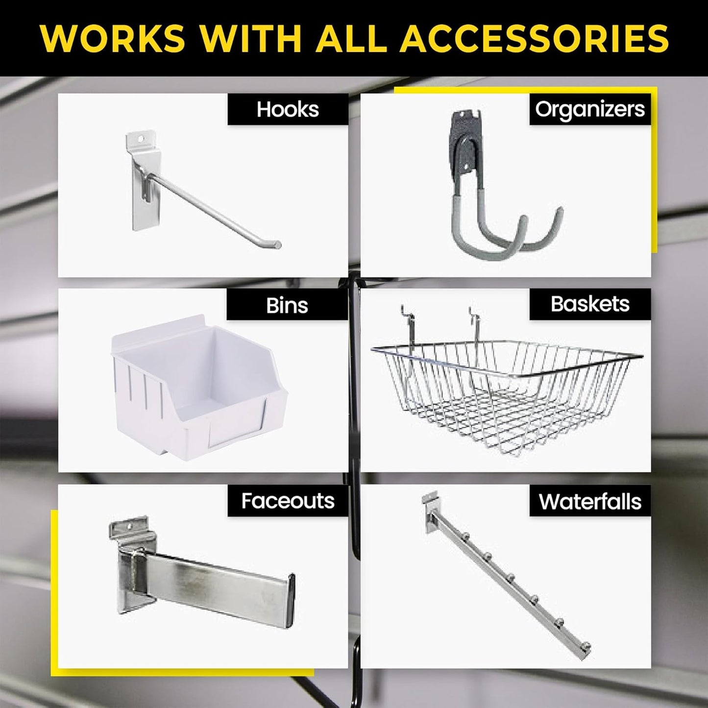 Heavy Duty 8x4 PVC Garage Slatwall Storage System (with Endcaps & Screws) - Modular Slat Wall Paneling for Garage Wall Organization - Interlocking Slatwall Panels for Home & Commercial Use (White)