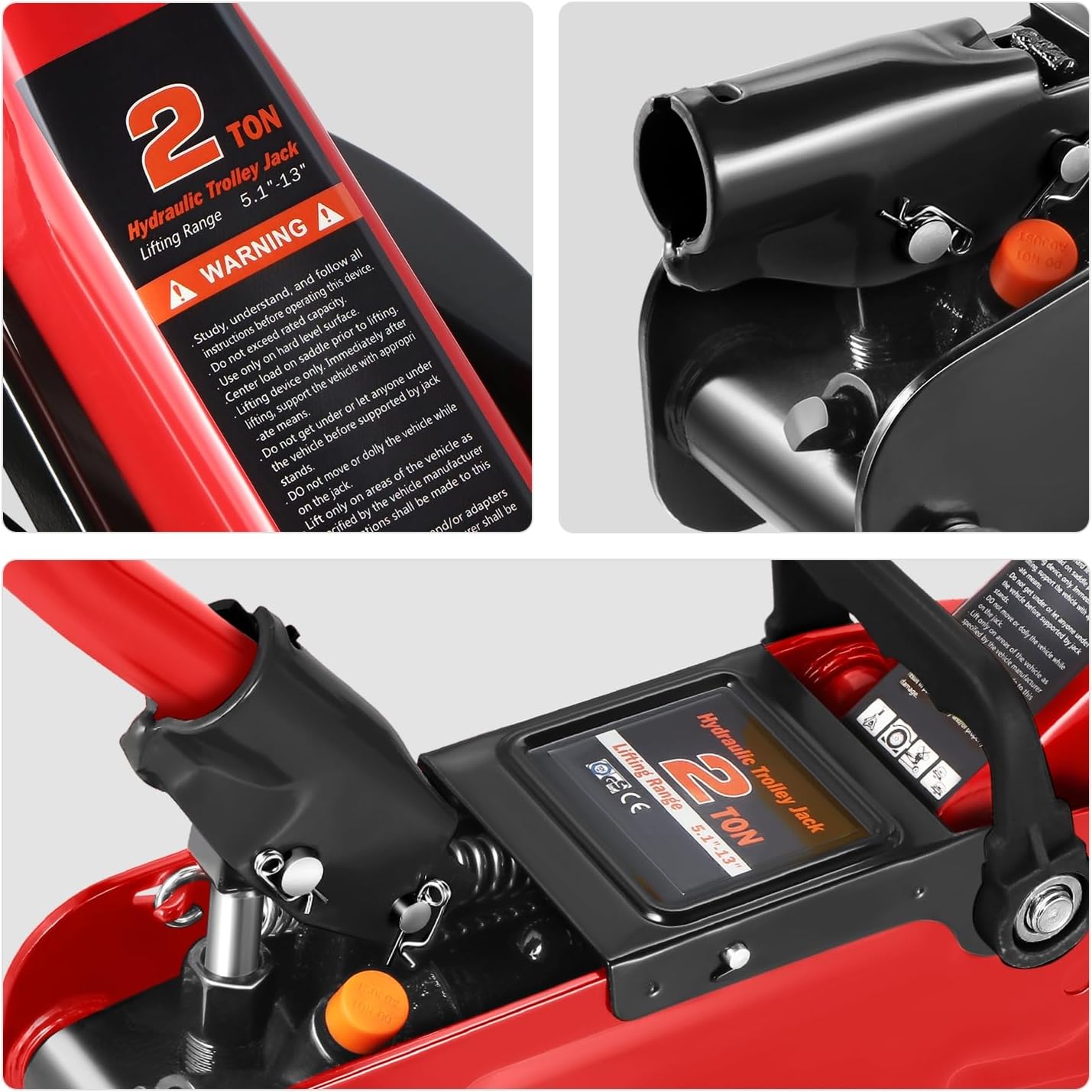 DNA MOTORING Floor Jack 2 Ton (4000 lbs) Capacity, Fast Lift Low Profile Hydraulic Trolley Jack, Steel Heavy-Duty Service Car Jack, Lifting Range 5.1"-13", Red, TOOLS-00234-RD