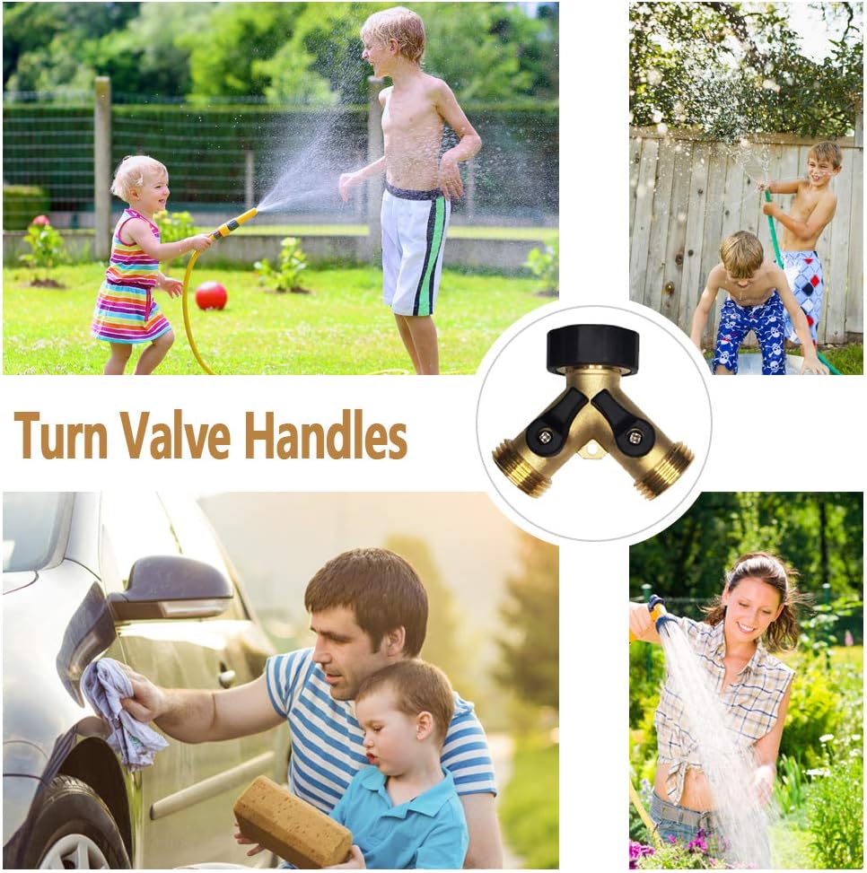 HQMPC Hose Splitter 2 Way Brass Y Valve +3/4" GHT Thread Extra 4 Pressure Washers