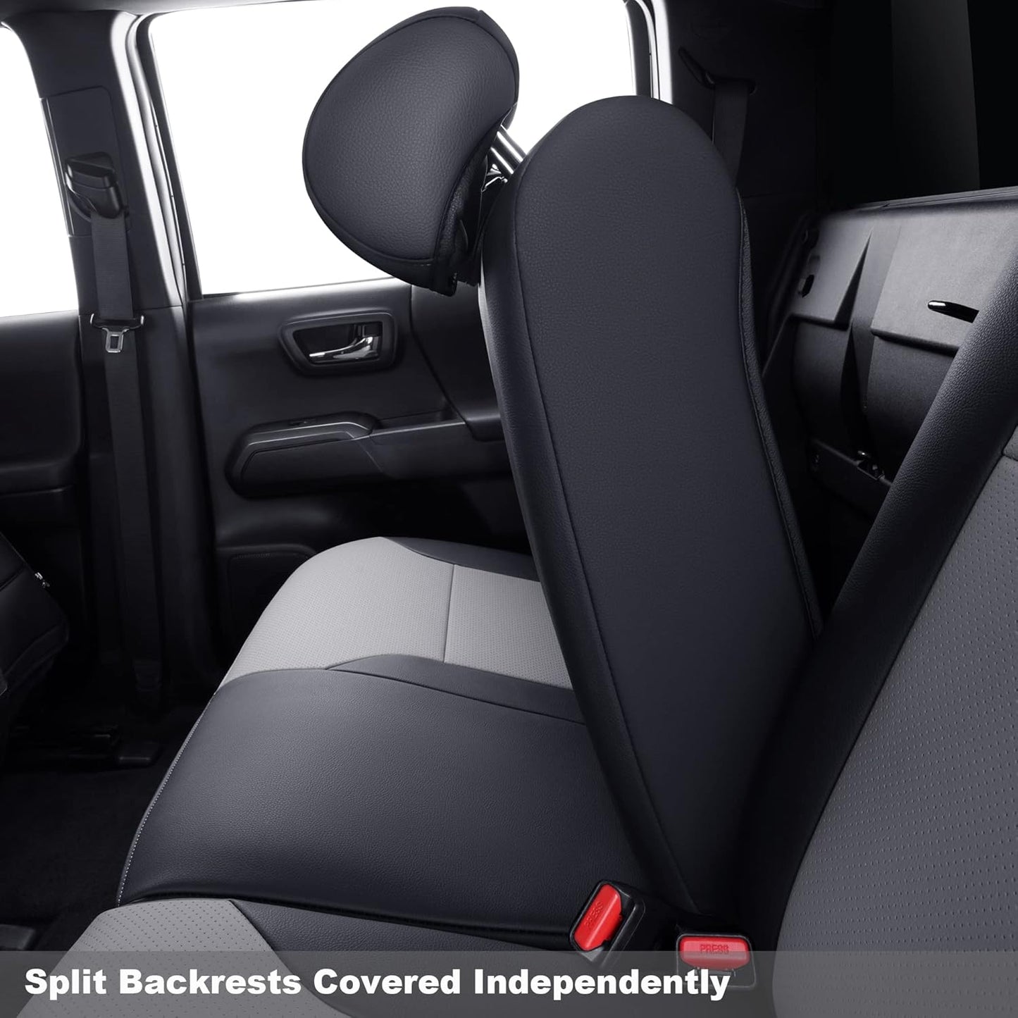 LUCKYMAN CLUB Tacoma Custom Fit Seat Covers for 2024 2025 Tacoma Crew Cab with Faux Leather (Black & Gray)