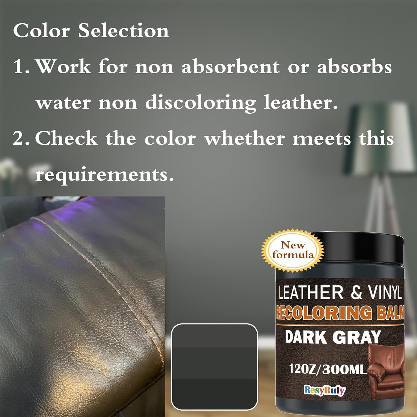 Dark Gray Recoloring Balm Leather Vinyl Auto Dash Board Car Interior Seats Paint Furniture Dye Color Restorer Refinish Shoes Sofa Gloves Jacket Purse Bag Couch Stain Fade Scratches Peeling Repair Kit