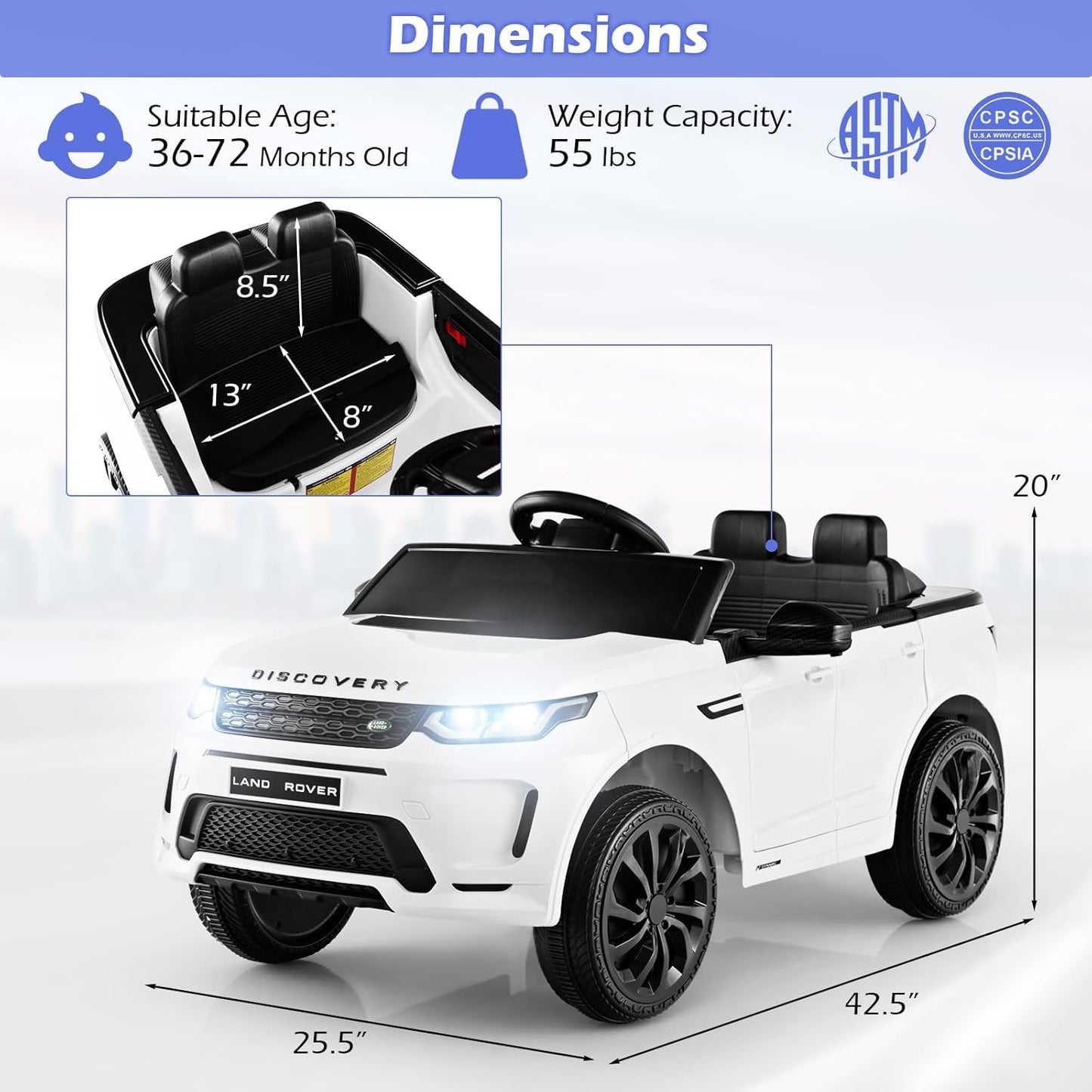 Costzon 12V Kids Ride On Car, Licensed Land Rover Electric Vehicle w/Remote Control, Lockable Doors, Slow Start System, LED Lights & Speed Switch Sound, Music & Horn, MP3 & USB (White)