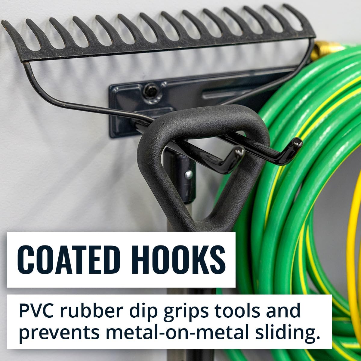 StoreYourBoard Wall-Mounted Rack With 4 Garage Hooks – Heavy-Duty Steel Holder Garage & Garden Storage for Shed, Workshop, or Home Organization – For Rakes, Shovels, Tools & More – 1 Pack, Deep Water