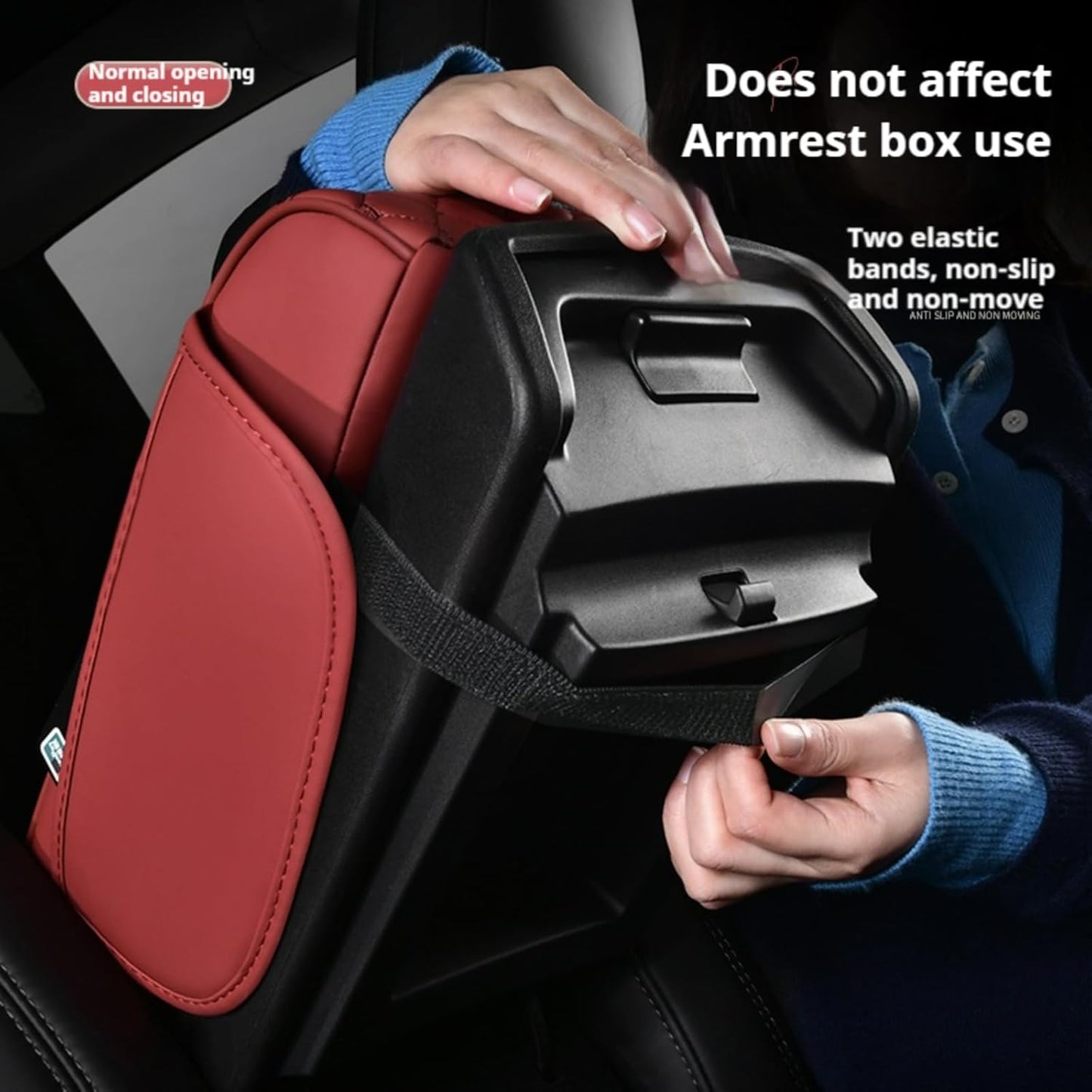 Center Console Cover Organizer, 5-In-1 Arm Rest Cover for Car with Cup Holder & Storage Pocket & Tissue Holder, Armrest Cover Cushion Pad, Grid, Red