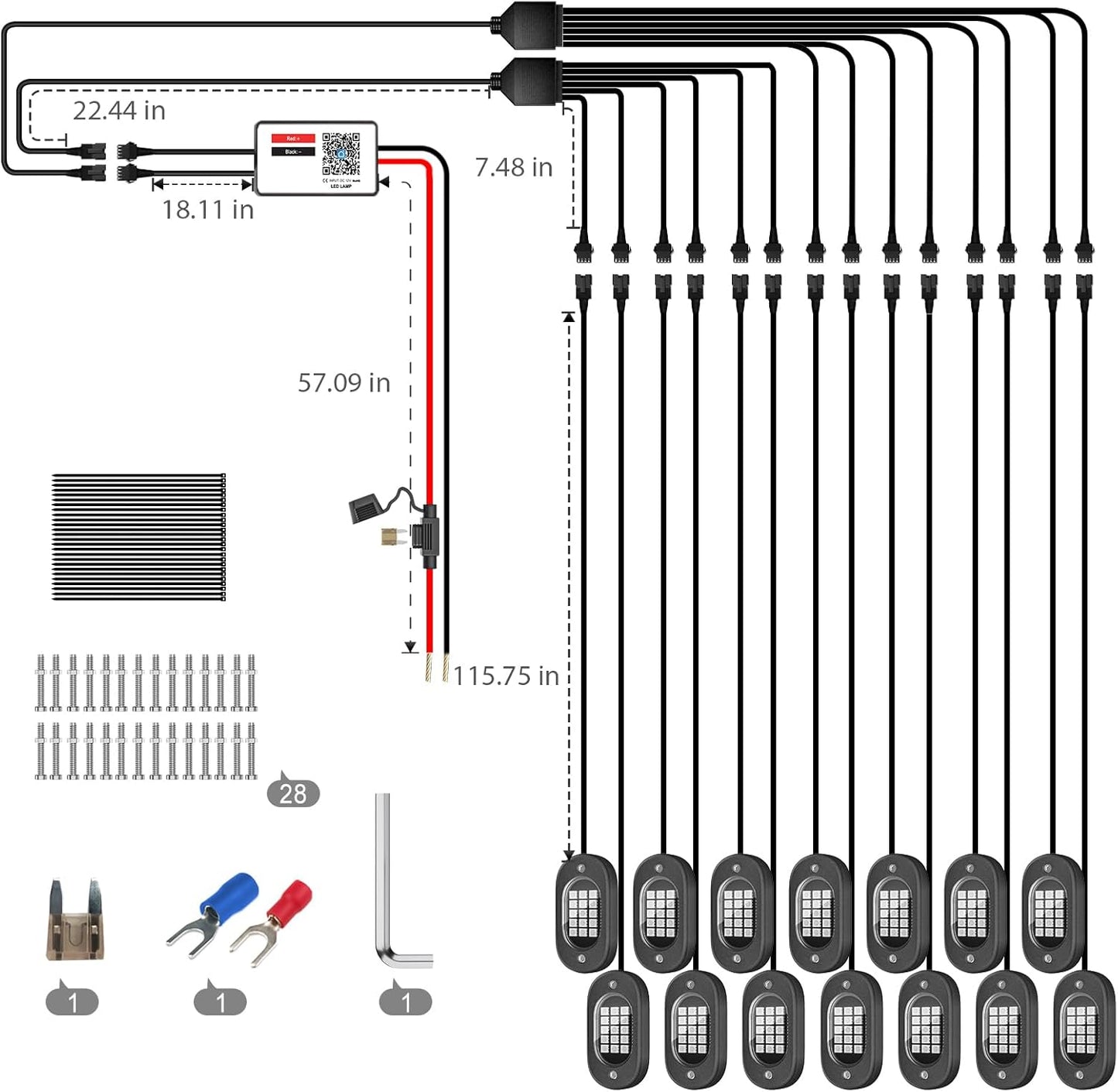 Honalia Rock Lights for Trucks 14 pods, RGB Truck Rock Lights with Music Mode, Neon Light Kits for UTV ATV Golf Cart RZR