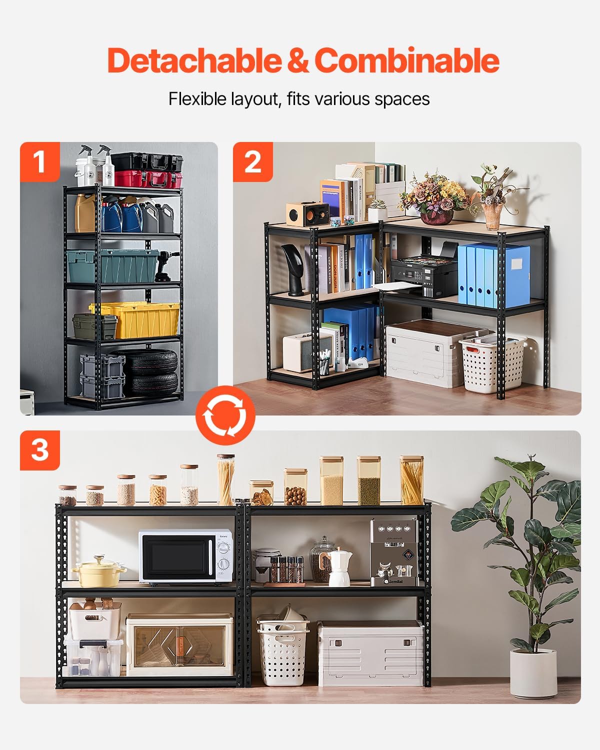 VEVOR Storage Shelves, 2000 lbs, 5 Tier Garage Storage Shelving, 16" D x 36" W x 71.4" H Adjustable Metal Shelves for Garage Shelves Utility Rack Shelf, Ideal for Kitchen, Warehouse, Basement, Black