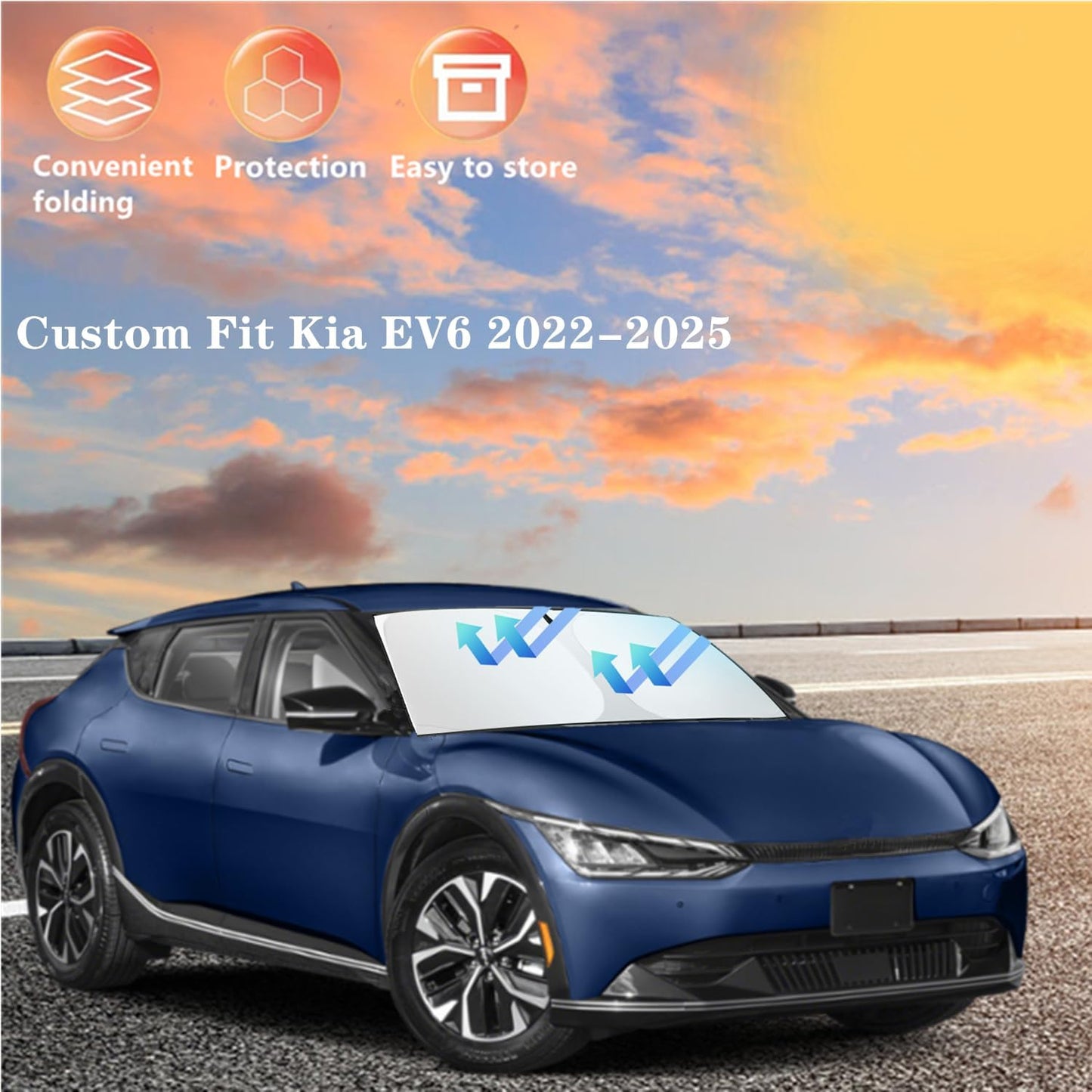 Windshield Sun Shade for Kia EV6 2022 2023 2024 2025 Custom Fit Foldable Front Window Sunshade Sun Visor Protector Block UV Rays Keep Your Car Cooler