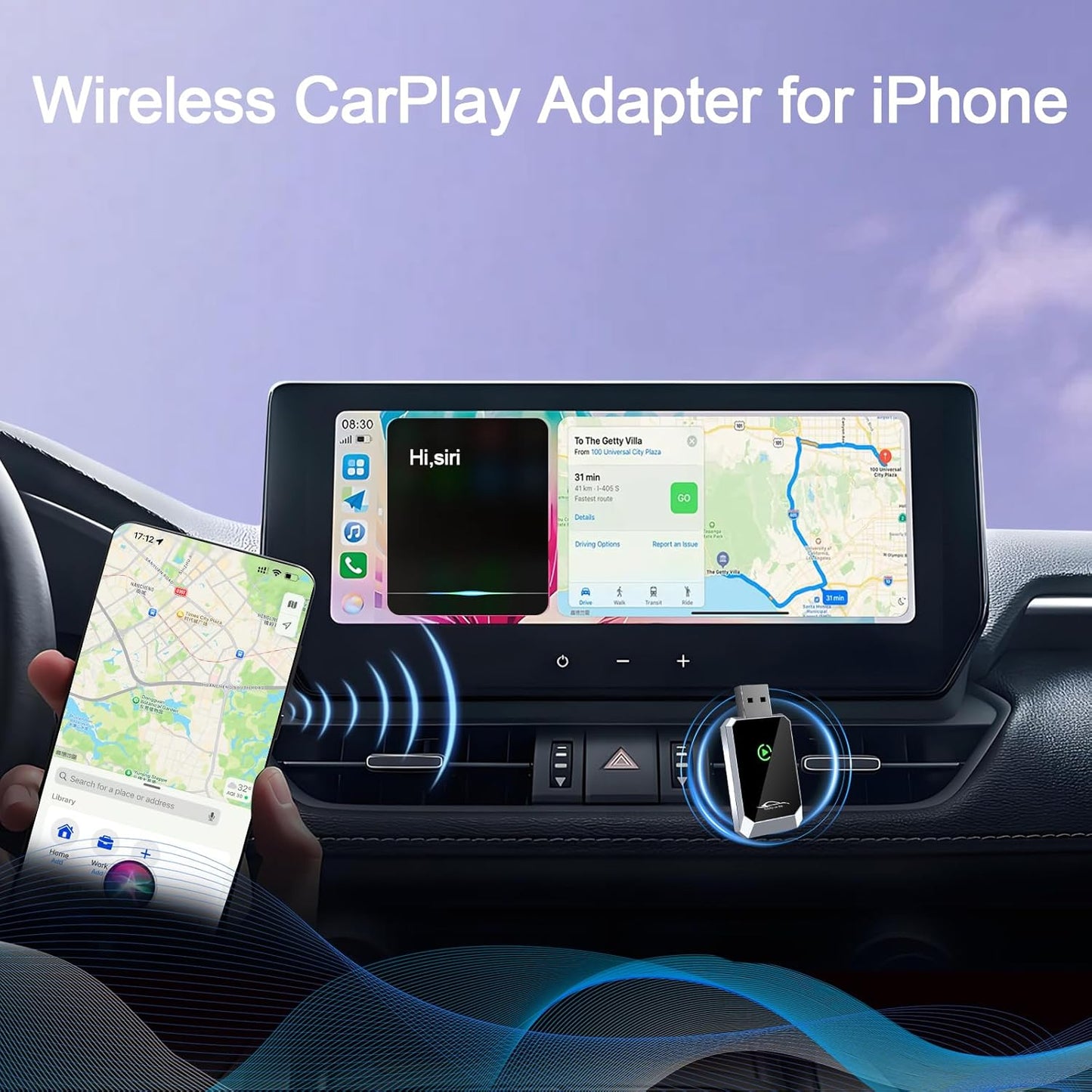 Mini Wireless Carplay Adapter for iPhone&Android Auto 2-in-1, 2025 Upgrade Wired CarPlay to Wireless, Supports Voice Assistant, Plug and Play Car Play for iOS 11+&Android 12+