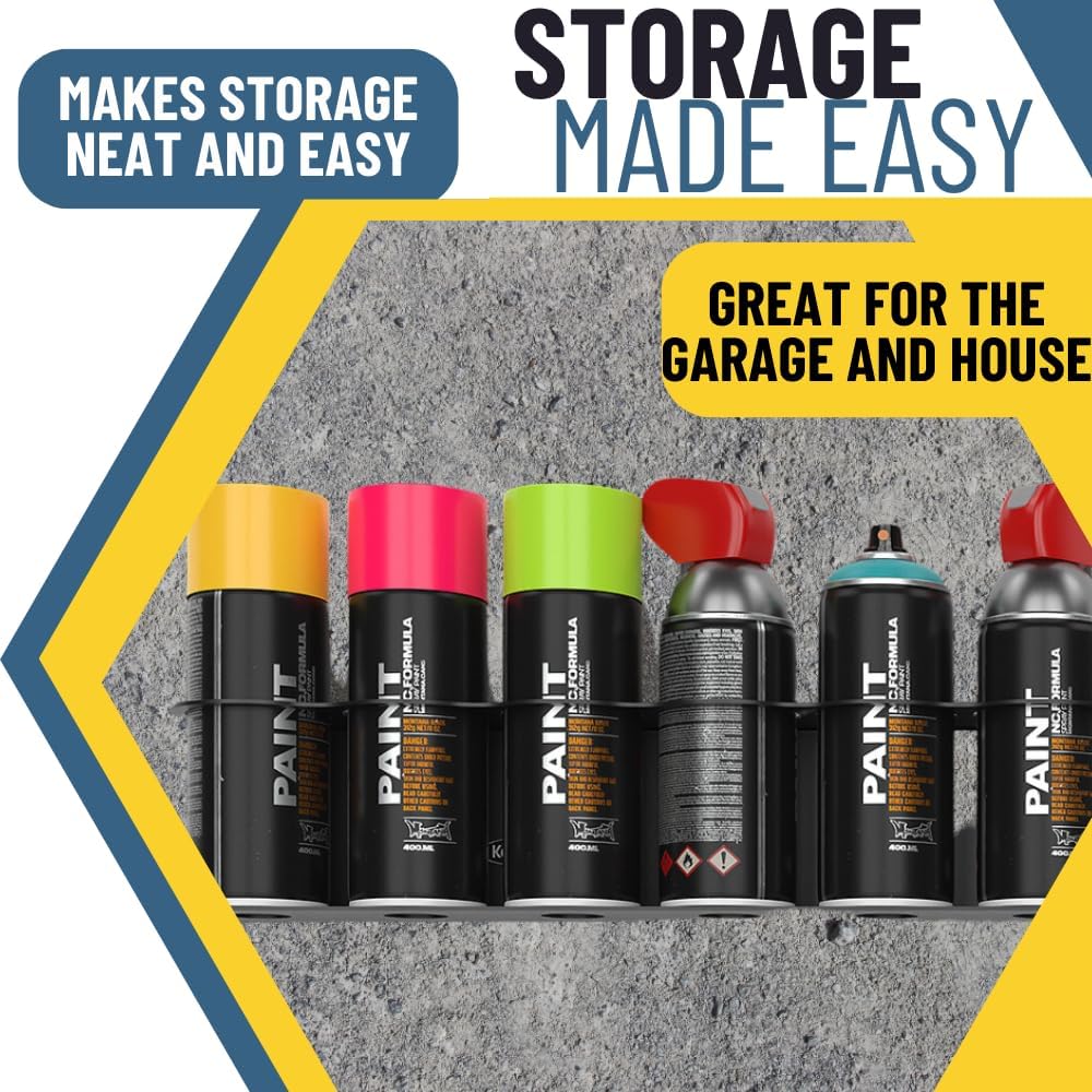 Koova 6 Aerosol Spray Can Holder | Easy Install Wall Mount | Heavy-Duty Powder Coated Steel Storage Rack for Garage & Home | Craft Workspace Paint Bottle Organizer | Hardware Included | USA Made