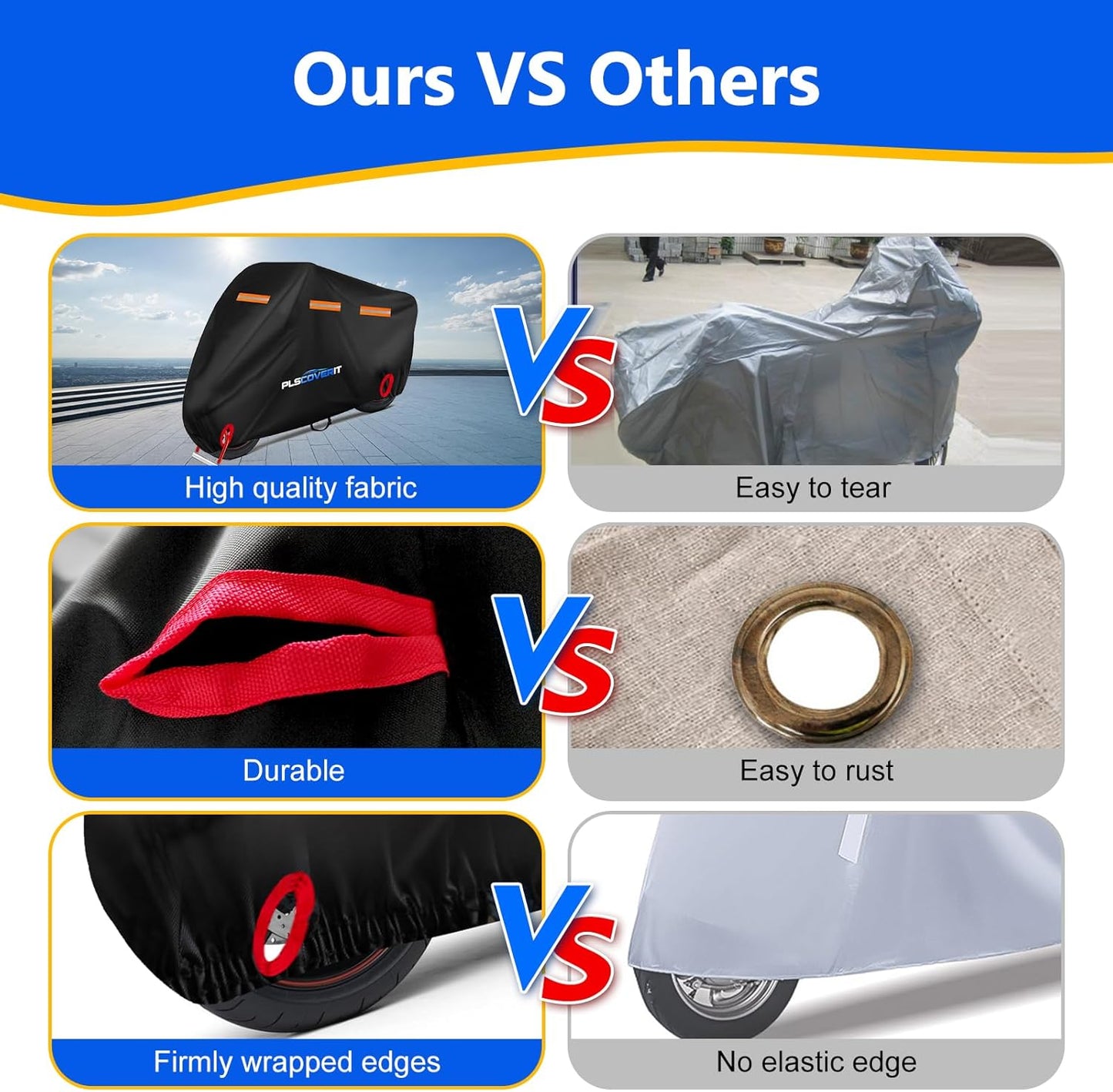 Motorcycle Cover, 600D Heavy Duty Waterproof Motorbike Cover, Dustproof Motorcycles Vehicle Cover Scooter Shelter Protection with Reflective Strips & Storage Bag 97.5" x 41" x 50"