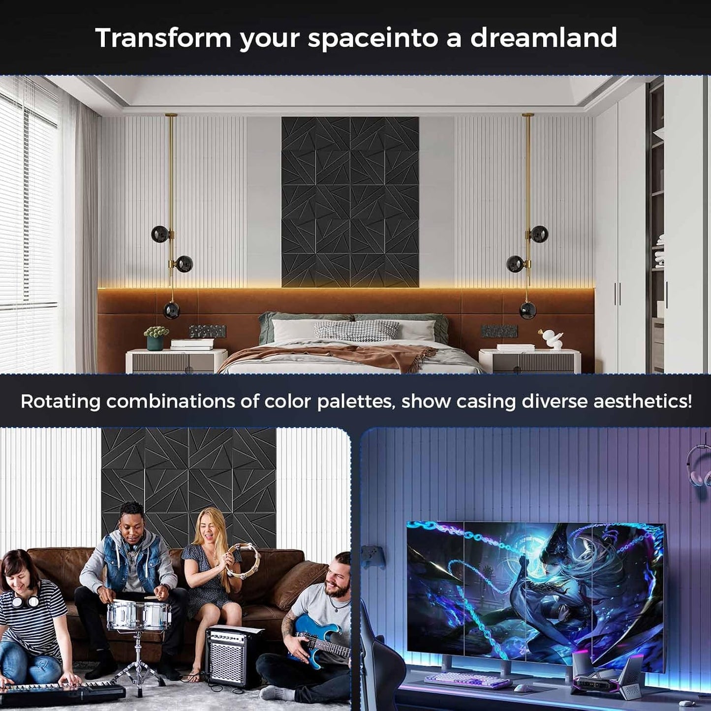 12 Pack Large Soundproof Wall Panels, 15.7 x 15.7 x 0.47 in Sound Proof Foam Panels for Walls, 1.2lb/ft³ High Density, Thicker 0.47in, Acoustic Panels, Sound Dampening Panels White