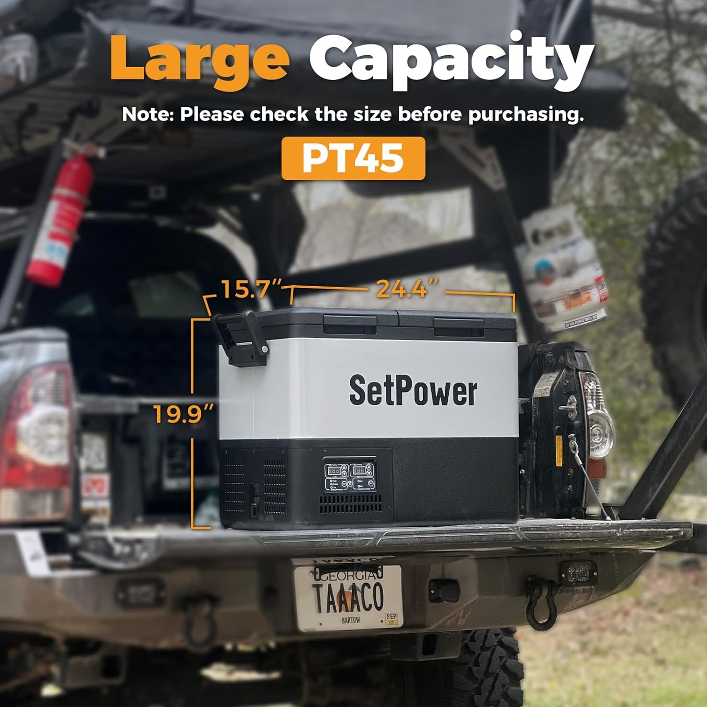 Setpower PT45 Electric Cooler Car Refrigerator,45L Dual Zone Portable Freezer Fridge,Portable Car Fridge,12 Volt Refrigerator for Car,Truck,RV,Vehicles,Travel and Home Use,0℉-50℉