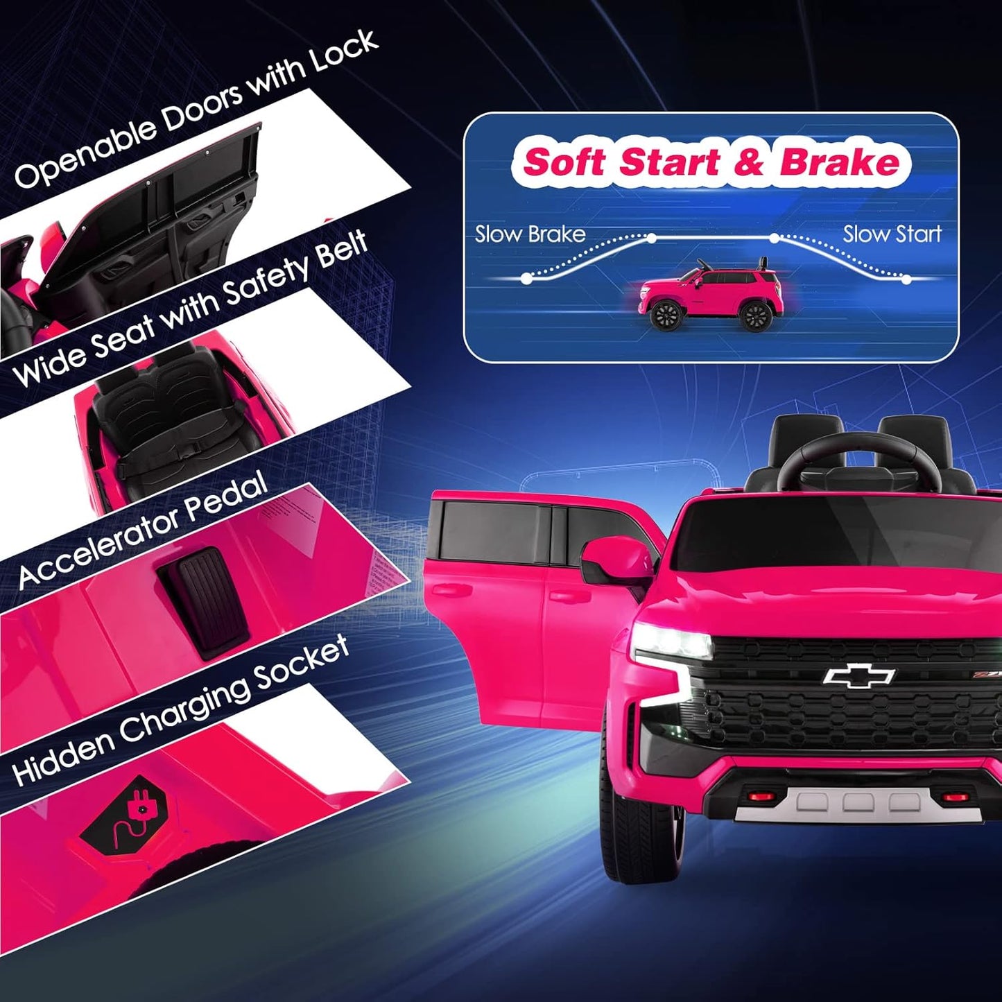 Costzon Ride on Car, 12V Licensed Chevrolet Tahoe Battery Powered Electric Vehicle w/ 2.4G Remote Control, High/Low Speed, Music, Lights, MP3/USB/FM, Spring Suspension, Electric SUV for Kids (Pink)