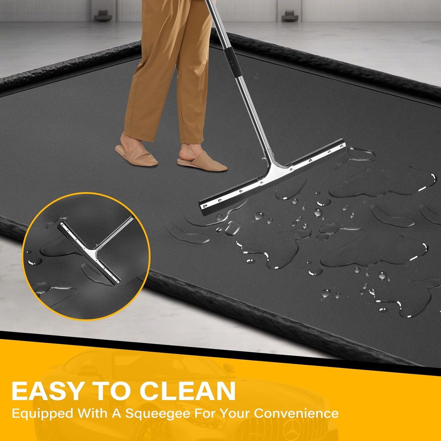 Garage Floor Mat 7'9" x 18' Upgraded Satin Finish Texture Non-Slip Containment Mat Waterproof Garage Floor Mat for Under Car Heavy Duty Protection Mat with Floor Squeegee for All Seasons