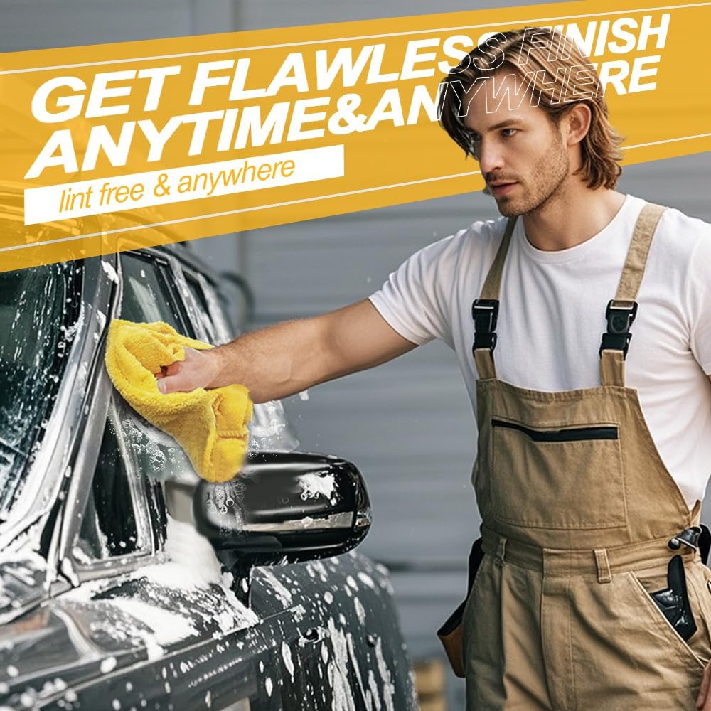 Car Drying Towel(Coral Fleece),for Car Exterior & Interior,Absorbent, Lint-Free, Extra Soft Endless,Reusable and Durable,Microfiber Rags 16in x 16in-Yellow 12 Packs