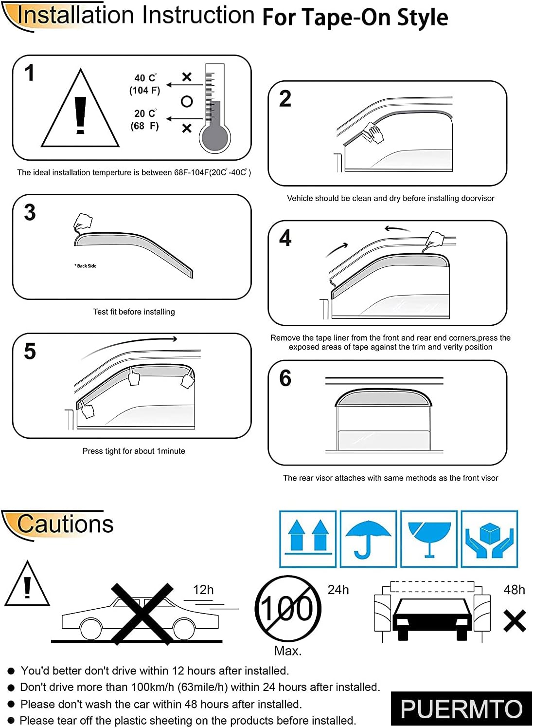 94304 Side Window Wind Deflector, 4pcs Outside Mount Tape-On Nice Rain Guards Set, Window Visor fit for 2000-2006 Chevy Tahoe & GMC Yukon, 2002-2006 Cadillac Escalade Base Only