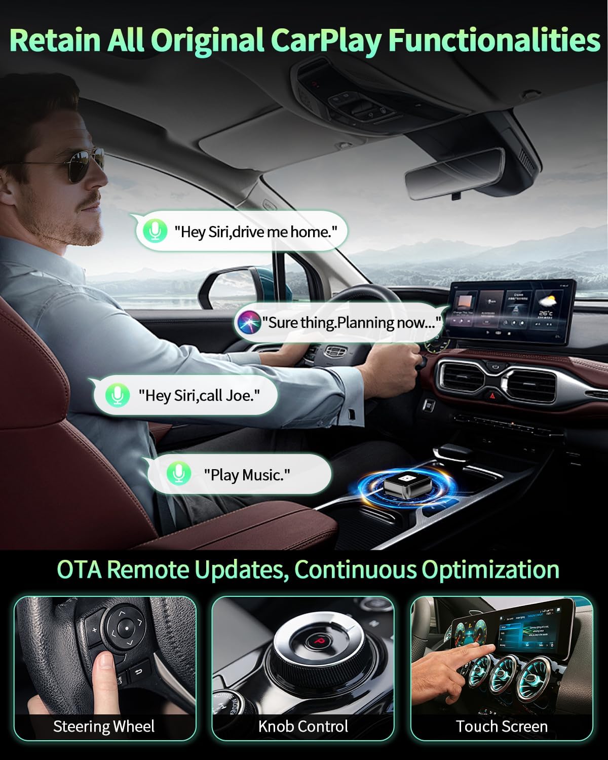 Wireless CarPlay & Android Auto Adapter 1-Inch (2.54cm) - Discreet Plug & Play, Stable 5G Connection for Music/Navigation, Works with iPhone iOS 10+ & Android 11+,for 98% of Cars (2016-2025) (Black)