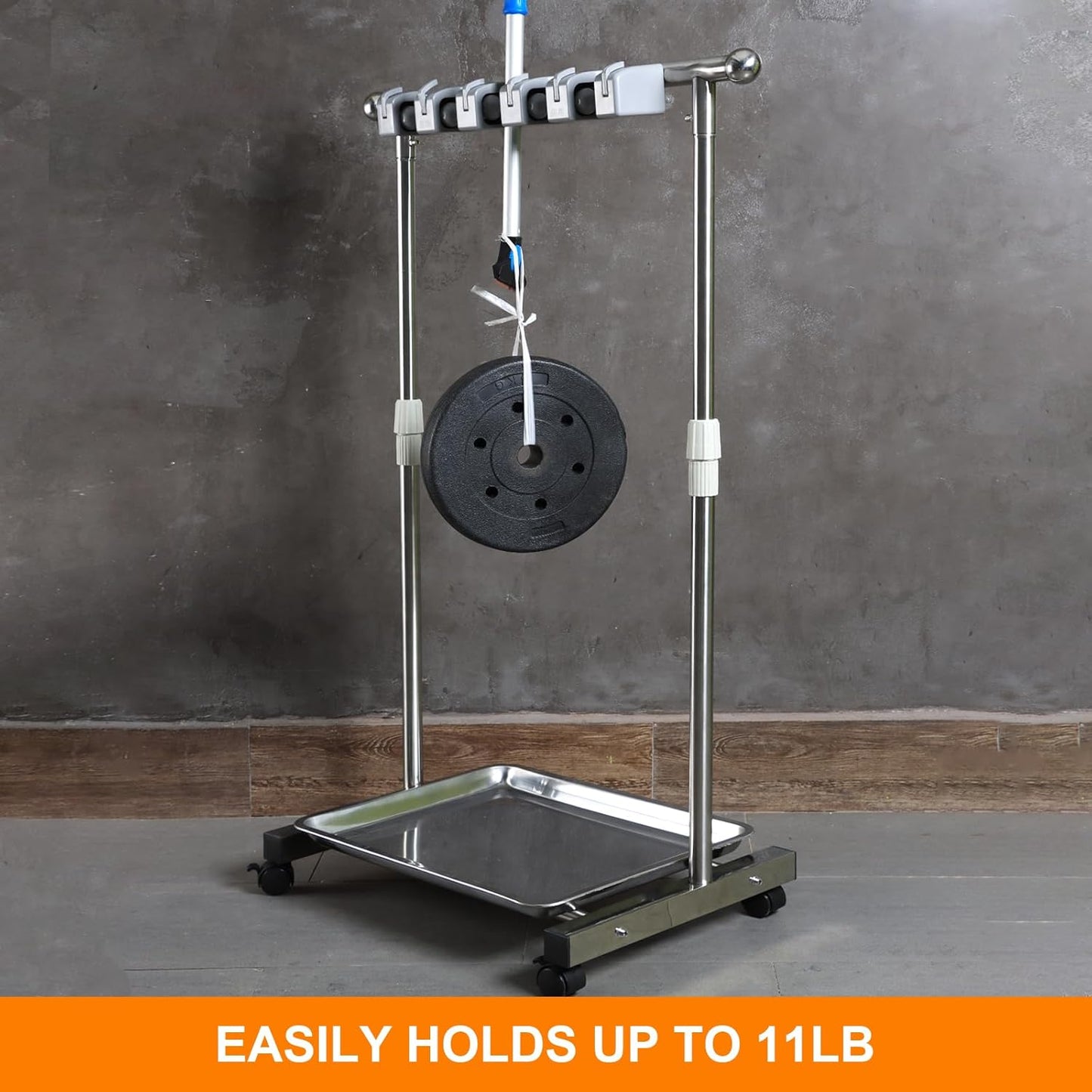 Stainless Steel Mop and Broom Holder with Wheels - Keep Your Cleaning Tools Organized! (S)