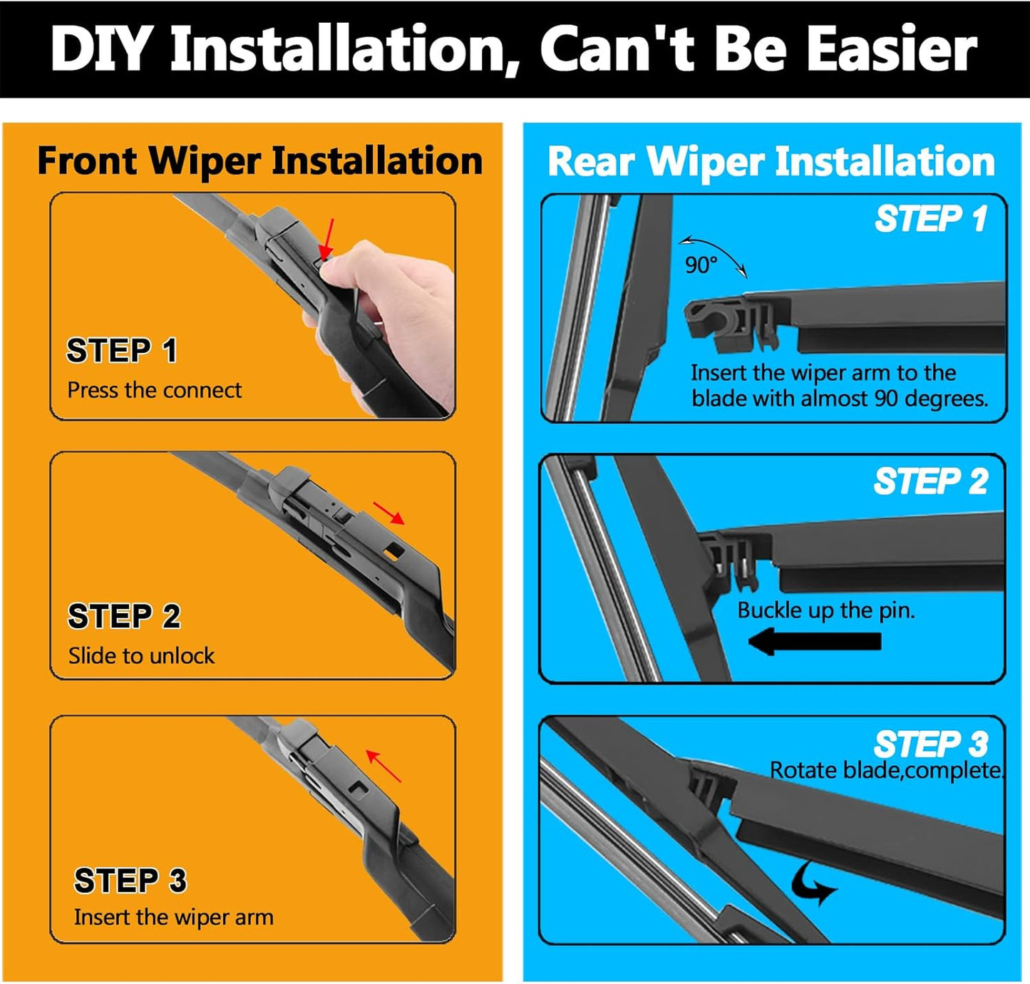 AUTOBOO 26"+17" Windshield Wipers with 14" Rear Wiper Blade Replacement for Subaru Forester 2019 2020 2021 2022 2023 2024 -Original Factory Quality (Pack of 3)