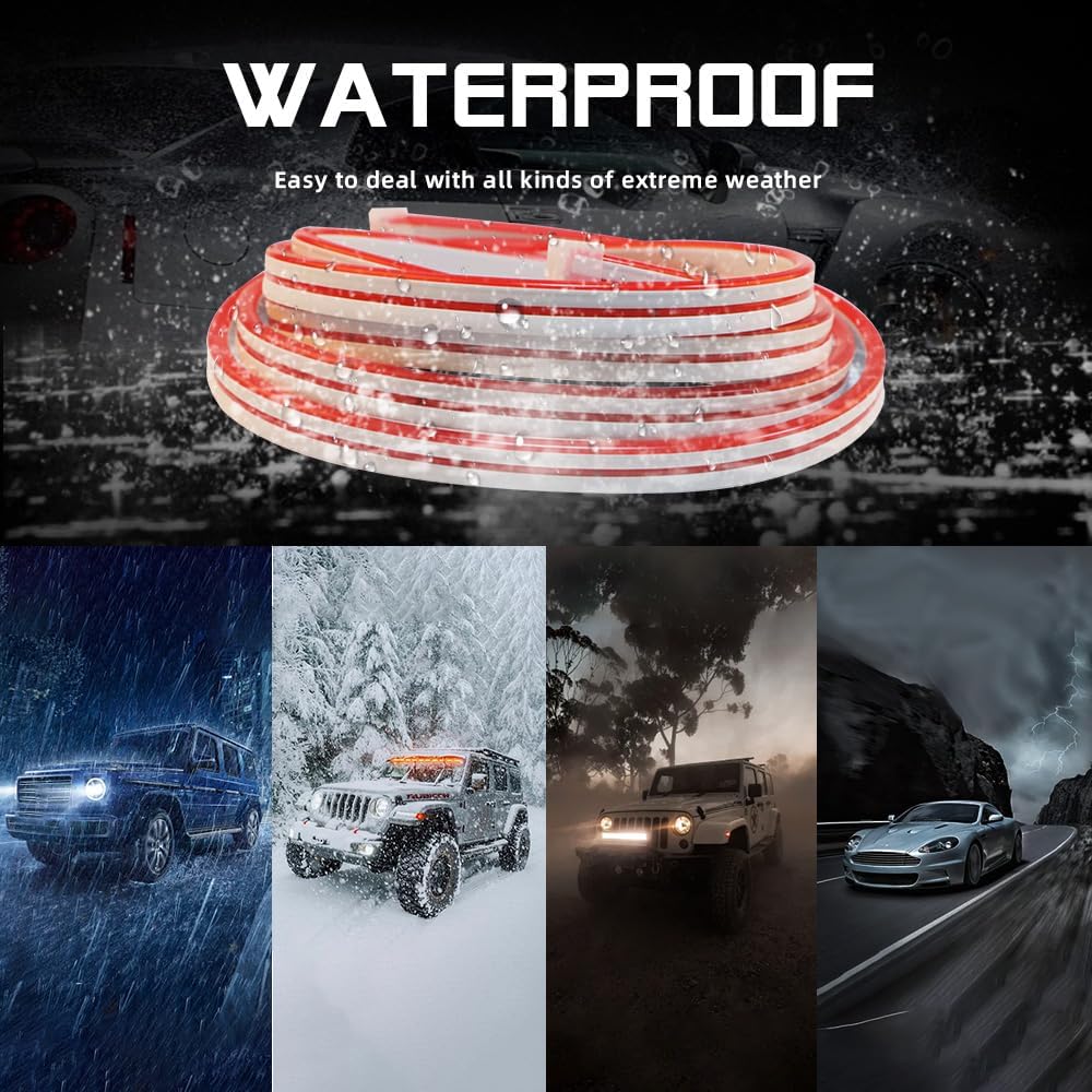 Car LED Strip Light For Trunk, 158Inch IP67 Silicone Waterproof Neon Light Strip Embedded, Flexible Cutting Universal Auto Interior Lights(Red)