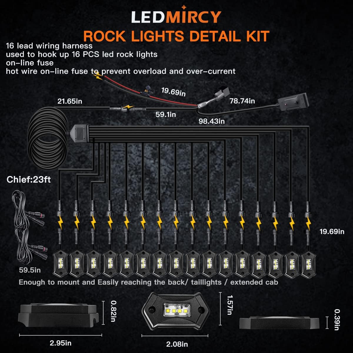 White Rock Lights,LEDMIRCY R3 Pure White LED Rock Lights Kit 16PCS with Switch Wire Harness for Trucks Off Road ATV UTV SUV RZR High Power Under Body Light Waterproof Shockproof Trail Rig Light