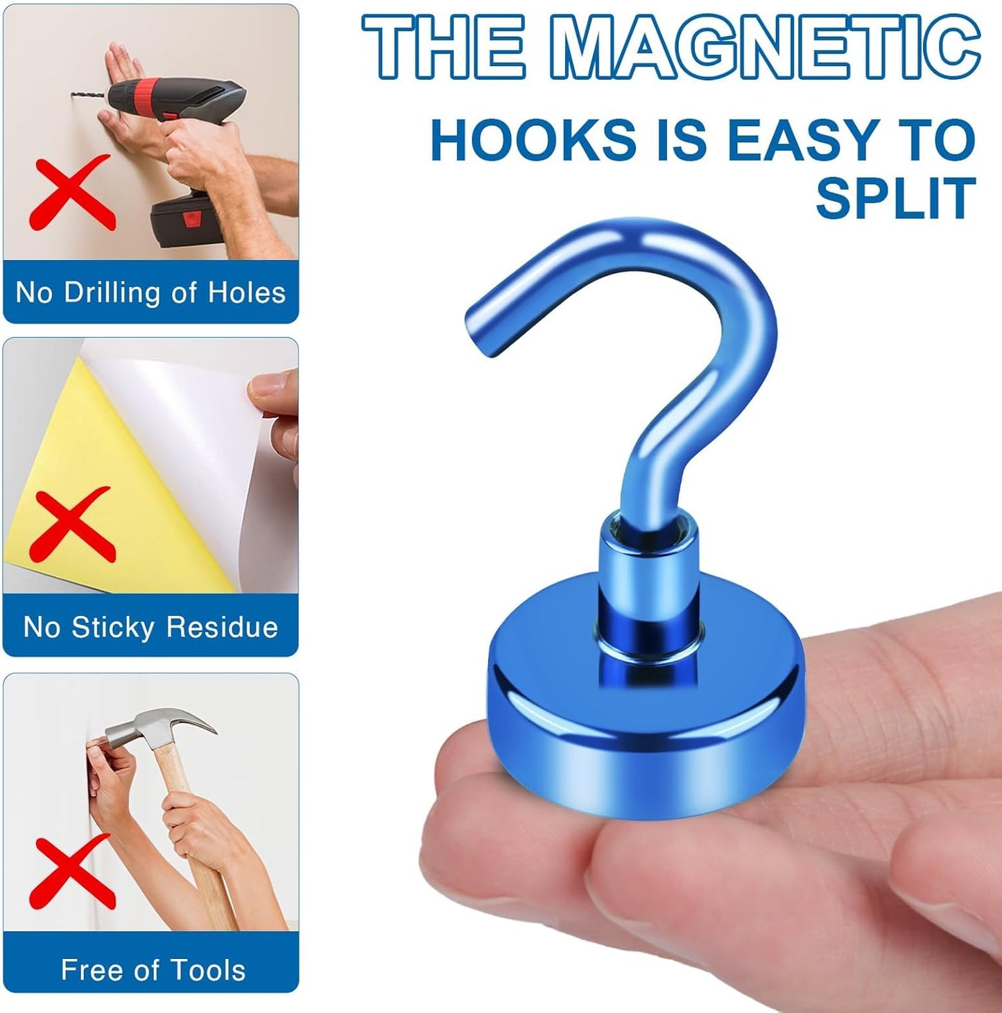 LOVIMAG Magnetic Hooks for Cruise Cabins, 150lbs Blue Magnetic Hooks for Classroom, Strong Magnets with Hooks for Hanging, Neodymium Magnet Hooks for Fridge, Ceiling, Locker, Camper, Travel-25 Pcs