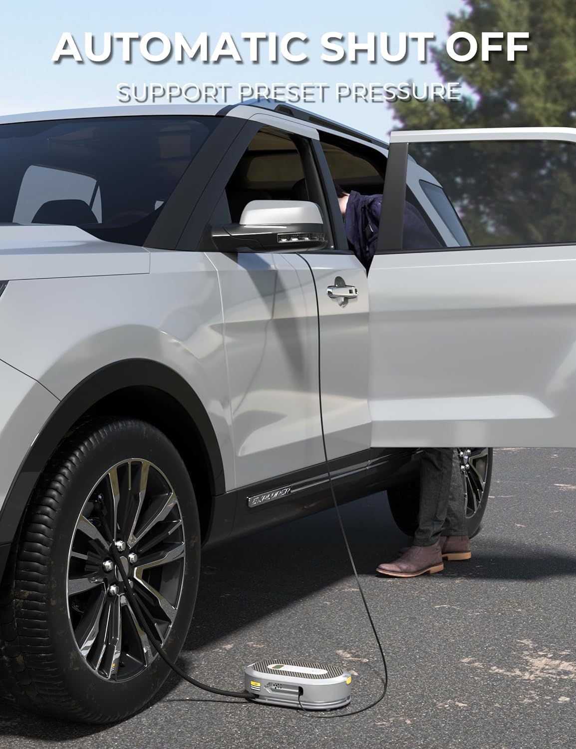 Giraffe Tools Tire Inflator Portable Air Compressor, 150 PSI 12V Car Air Pump with Digital Pressure Gauge, 13ft Cord Retraction Auto Tire Pump with Emergency LED Light for Bicycle, Motorcycle, Ball