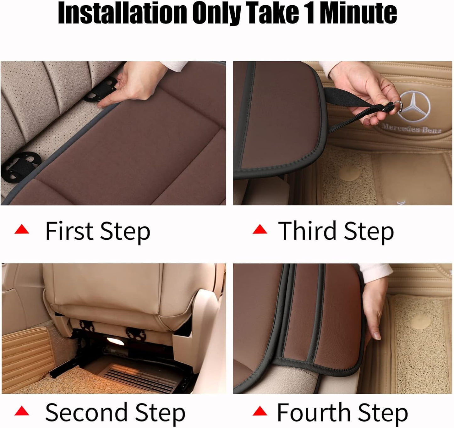 Premium Car Seat Cushion, Driver Cushion with Comfort Memory Foam & Non-Slip Rubber Bottom, Car Seat Pad Works with 95% of Vehicles and Office Chair or Home (Brown)