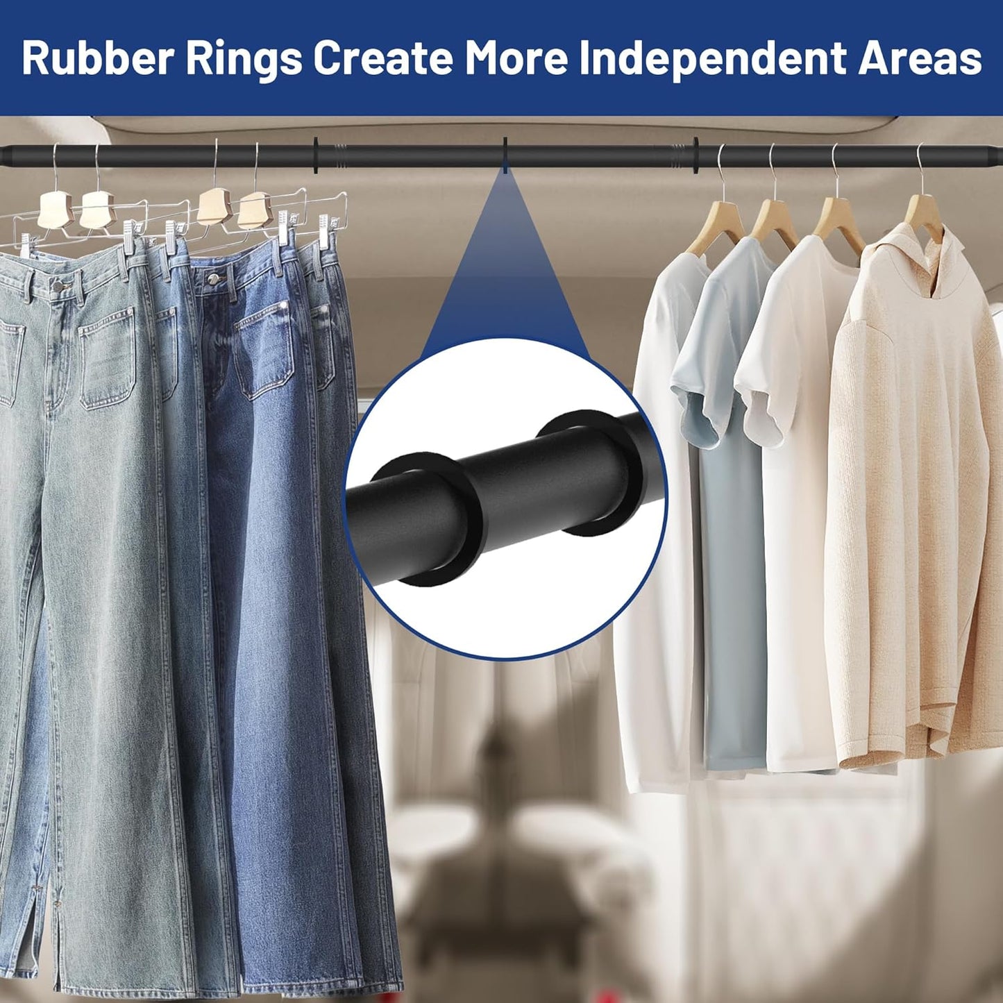 Car Clothes Hanger Bar - Heavy Duty Car Clothes Rack Expanded to 65 Inches - Adjustable Telescopic Clothes Rod for Car, Travel, Suv, Truck, Automotive