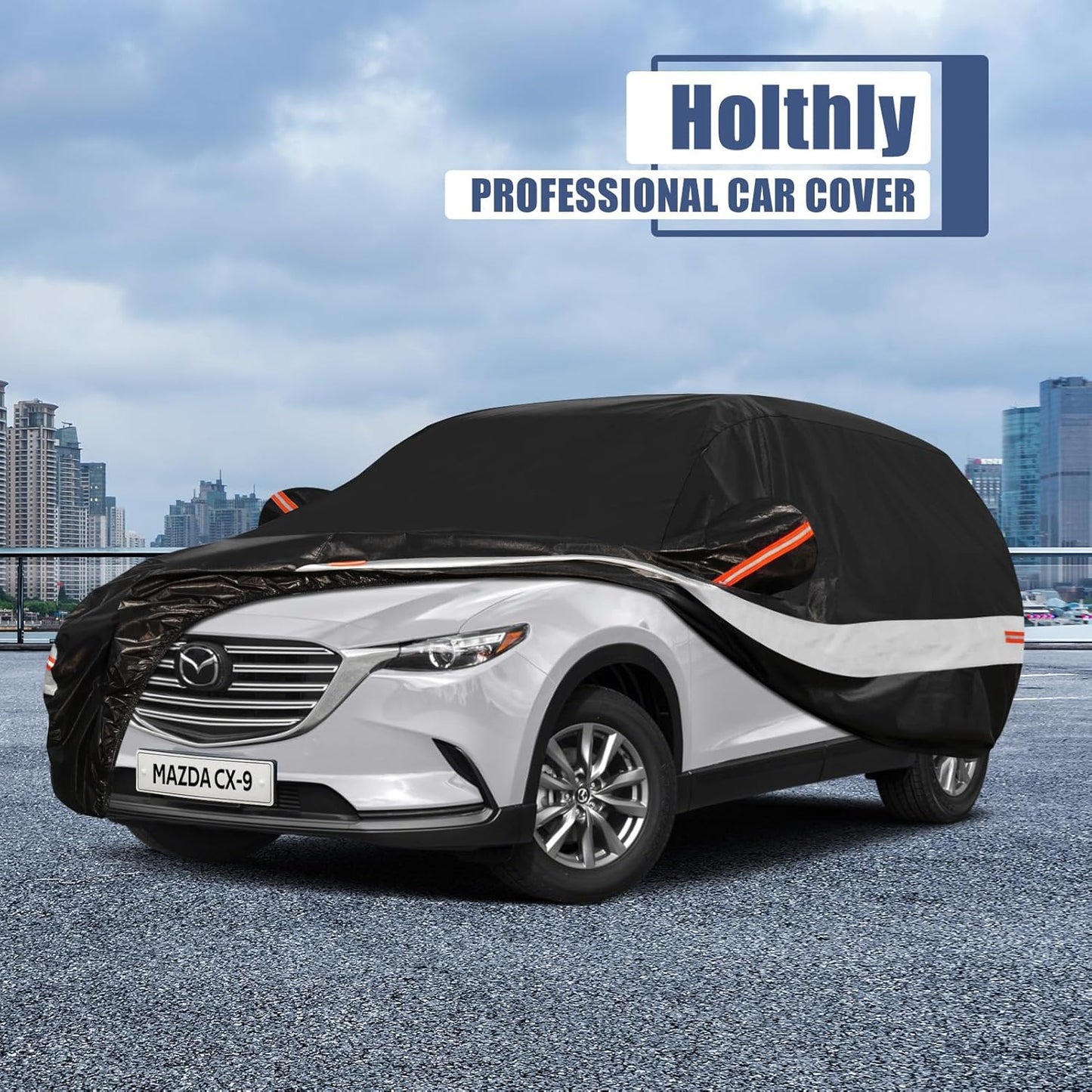 10 Layers SUV Car Cover Custom Fit for Mazda CX9/CX90 (2007-2025) Waterproof All Weather for Automobiles, Outdoor Full Cover Sun UV Rain Protection with Cotton.Black